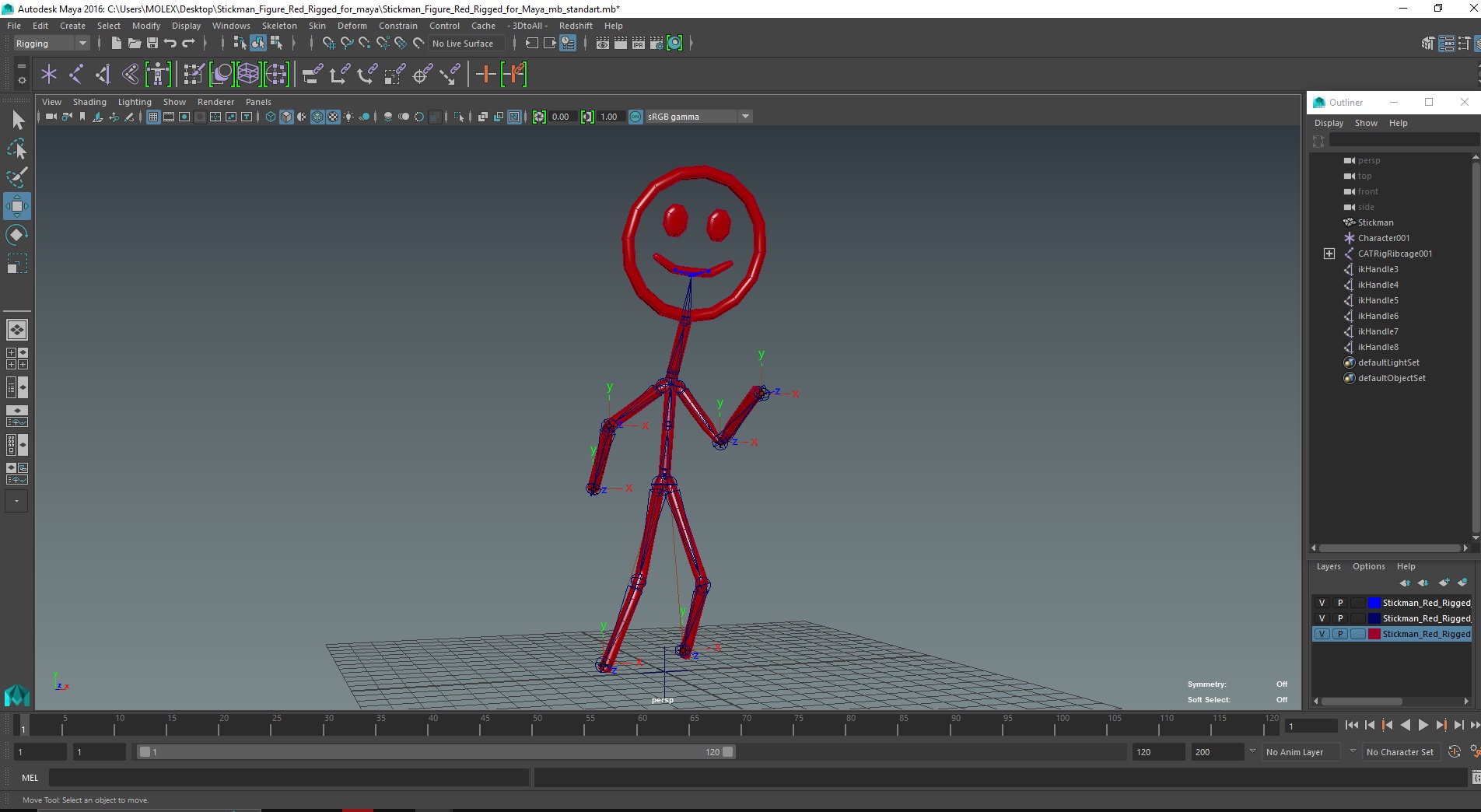 3D model Stickman Figure Red Rigged for Maya