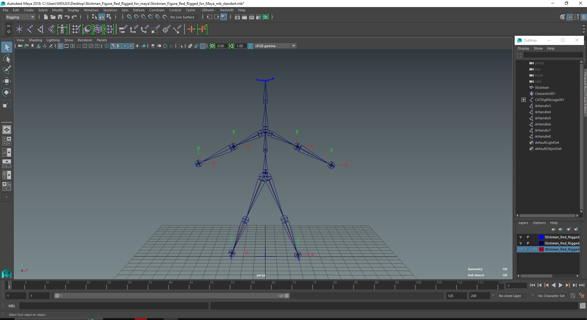 3D model Stickman Figure Red Rigged for Maya