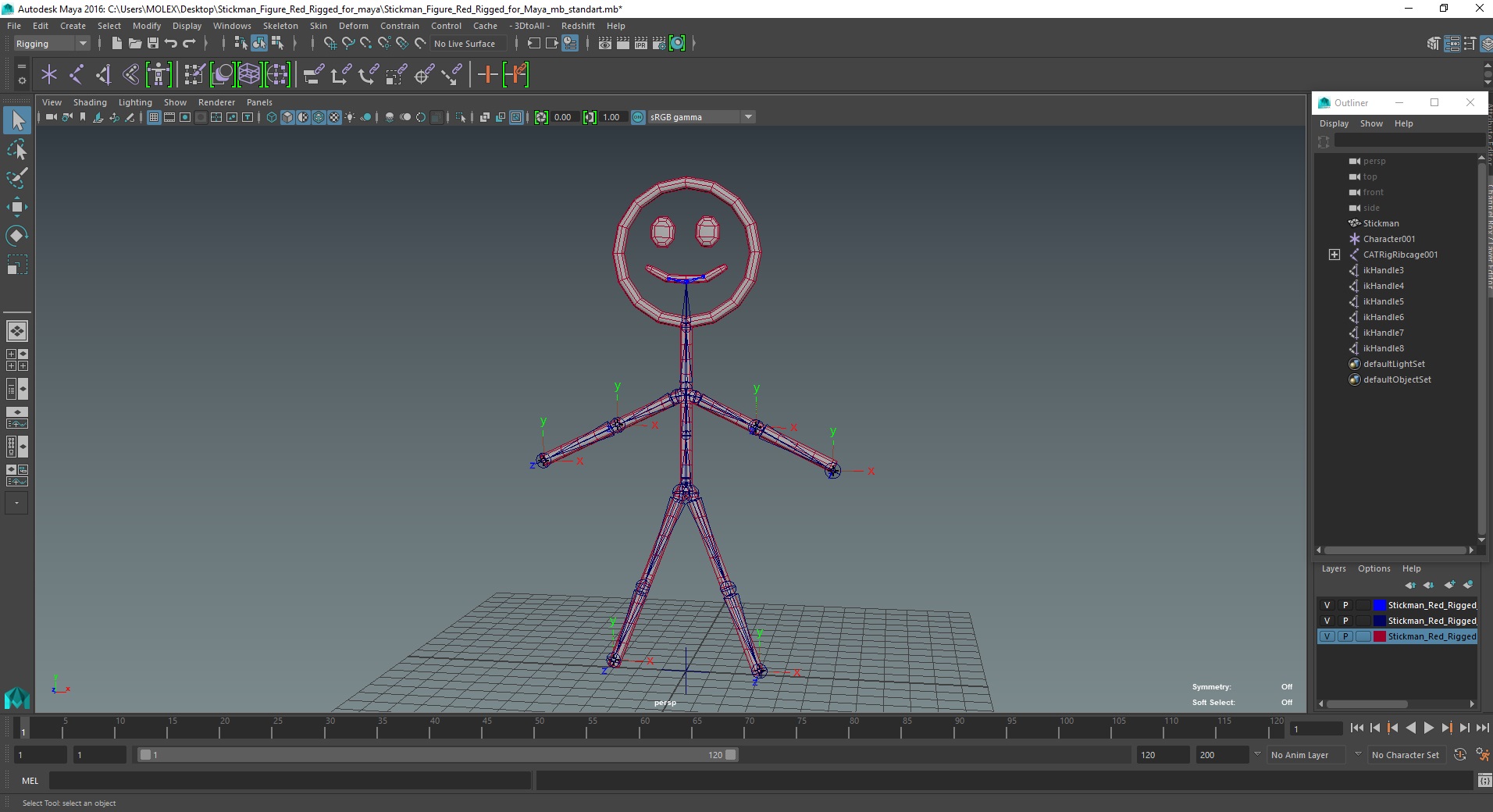 3D model Stickman Figure Red Rigged for Maya