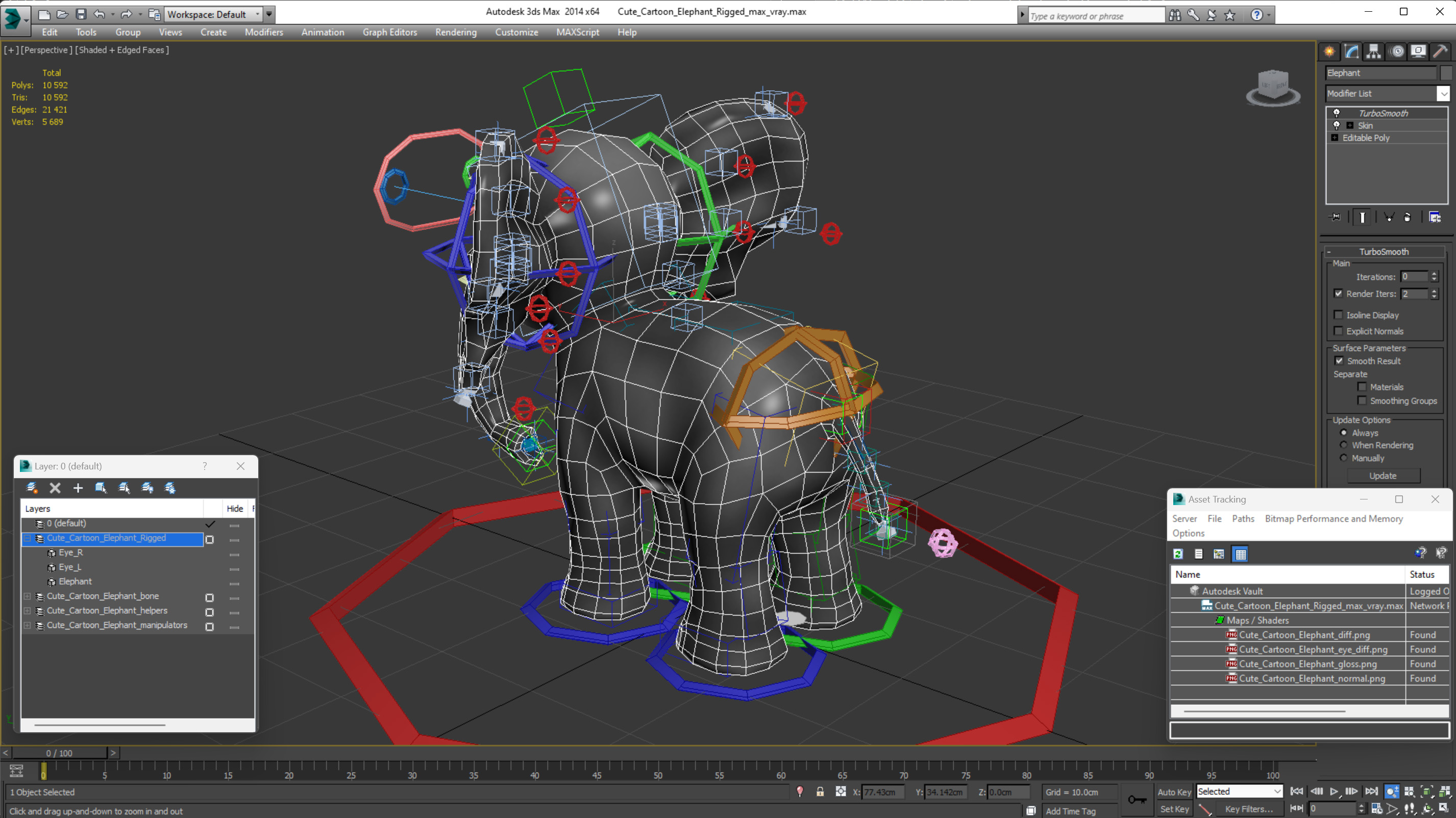 3D Cute Cartoon Elephant Rigged model