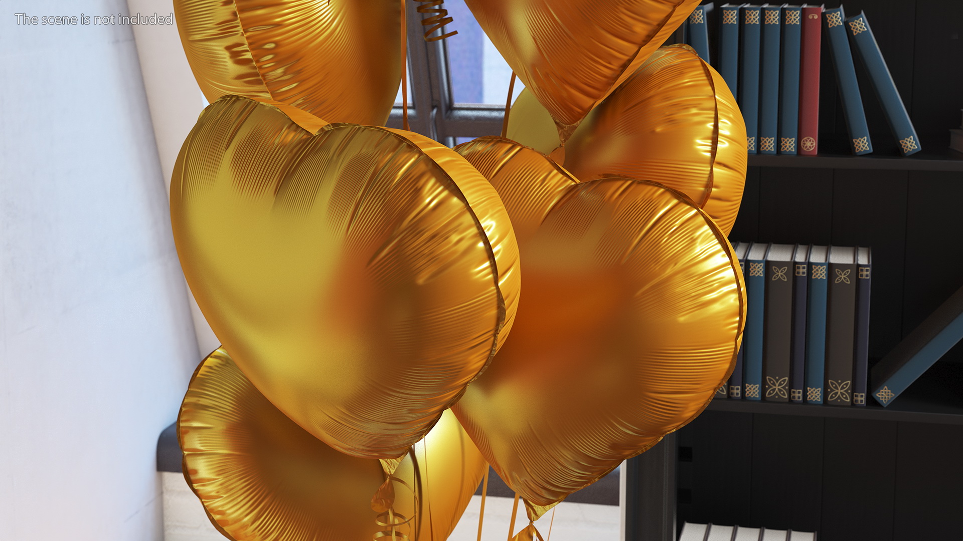 Heart Shaped Matte Gold Balloons Tied to Gift Box 3D model