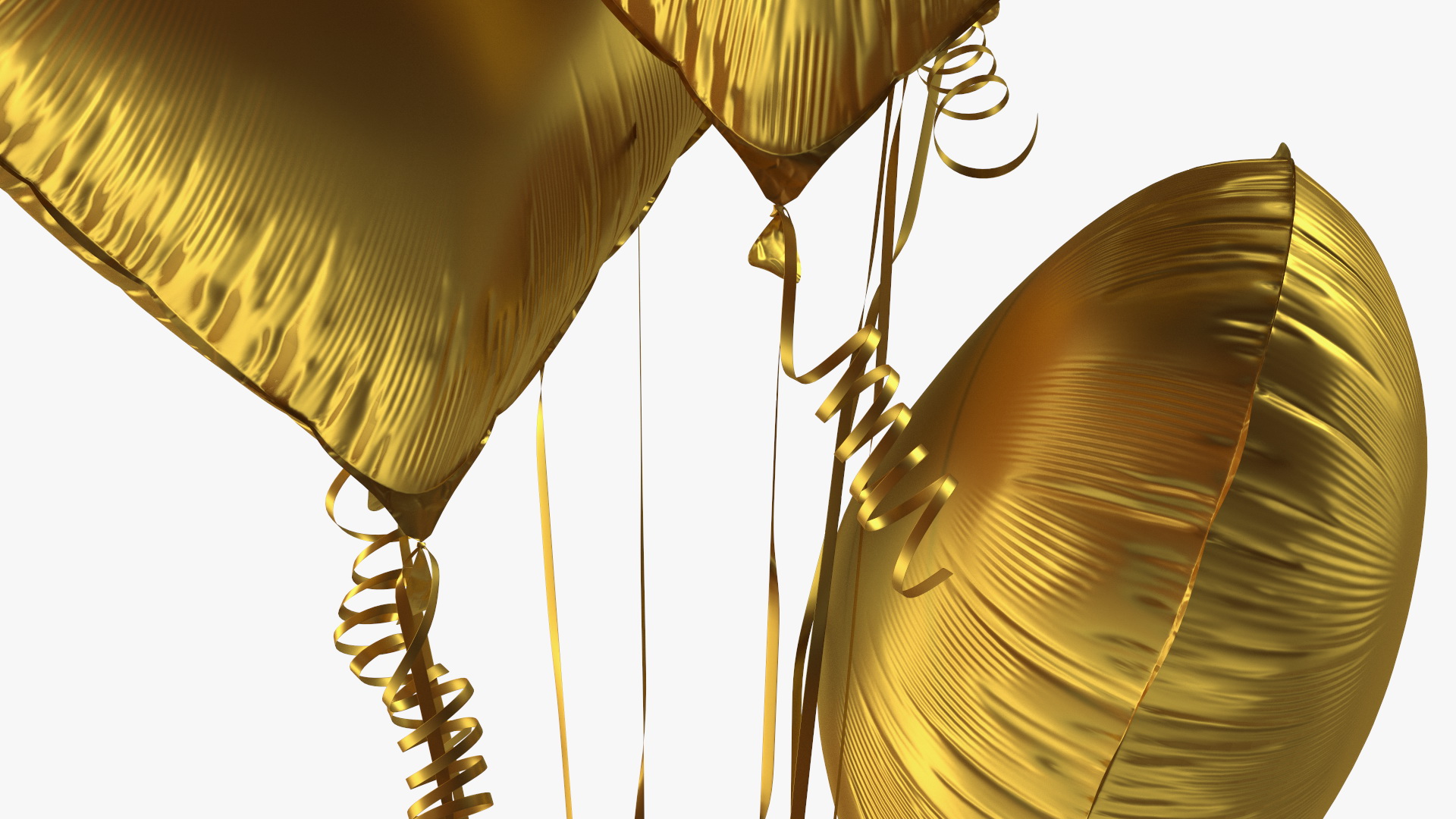 Heart Shaped Matte Gold Balloons Tied to Gift Box 3D model