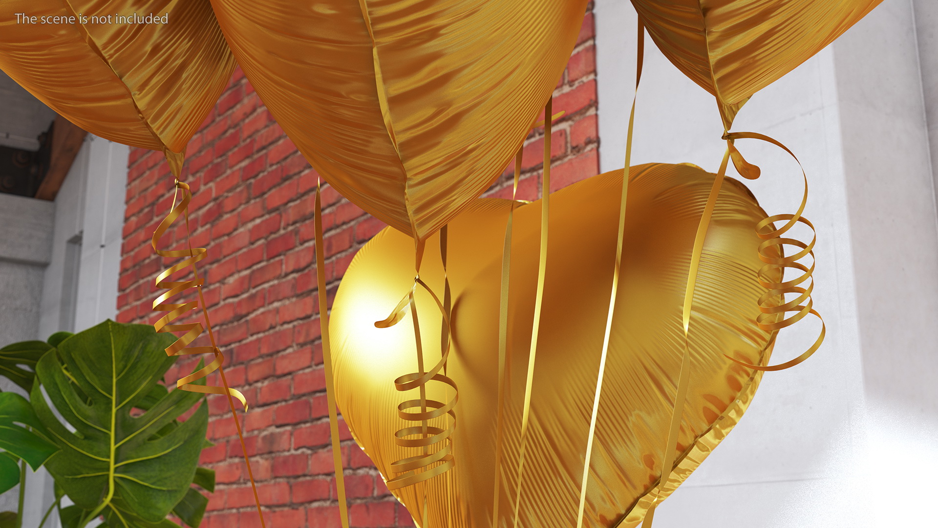 Heart Shaped Matte Gold Balloons Tied to Gift Box 3D model