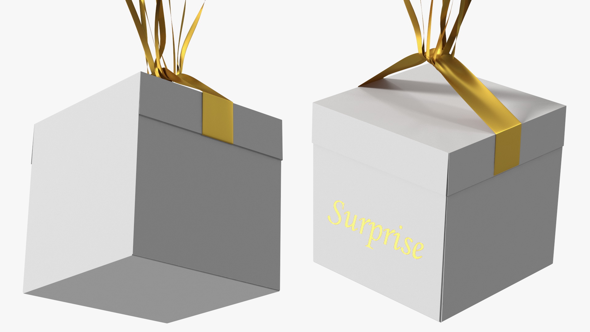Heart Shaped Matte Gold Balloons Tied to Gift Box 3D model
