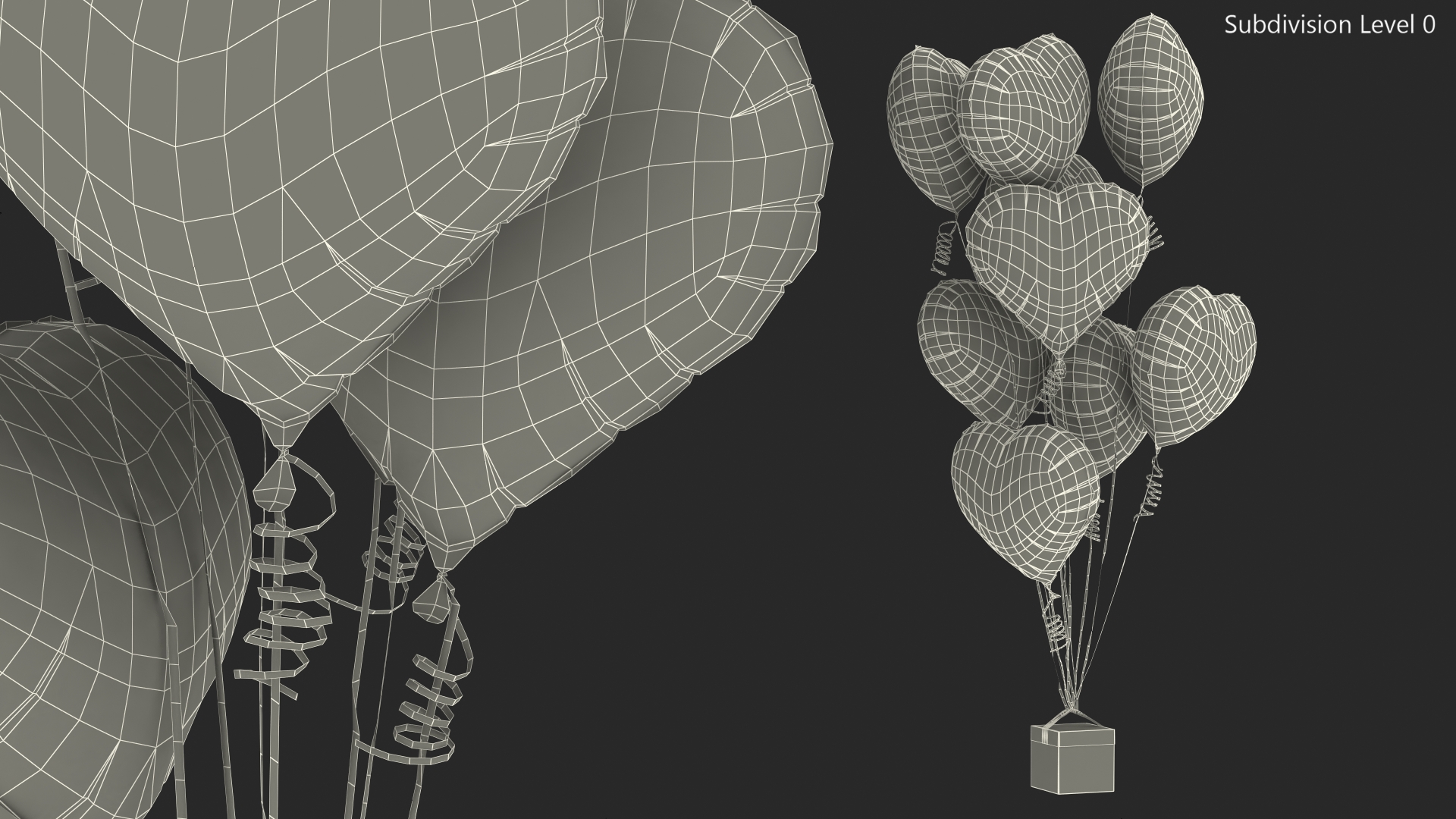 Heart Shaped Matte Gold Balloons Tied to Gift Box 3D model