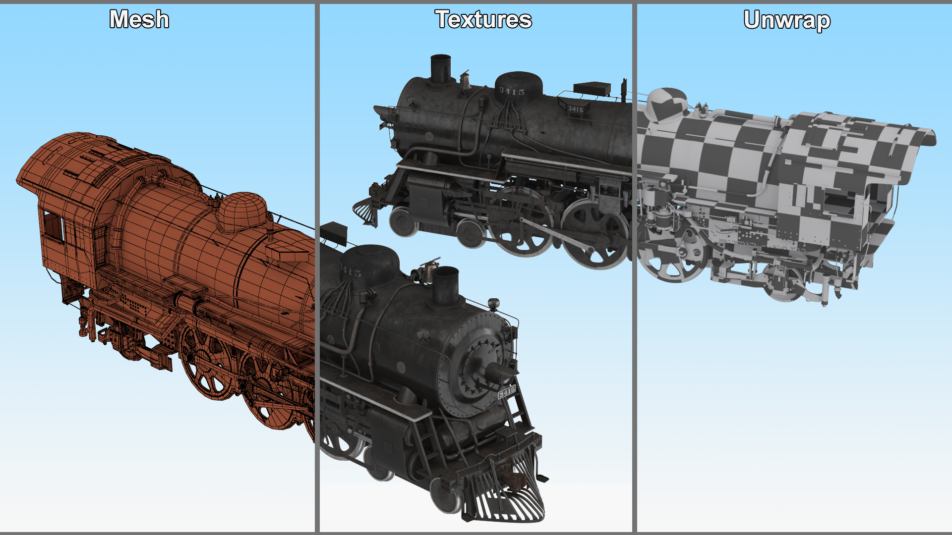 3D model Steam locomotive Santa Fe 3415