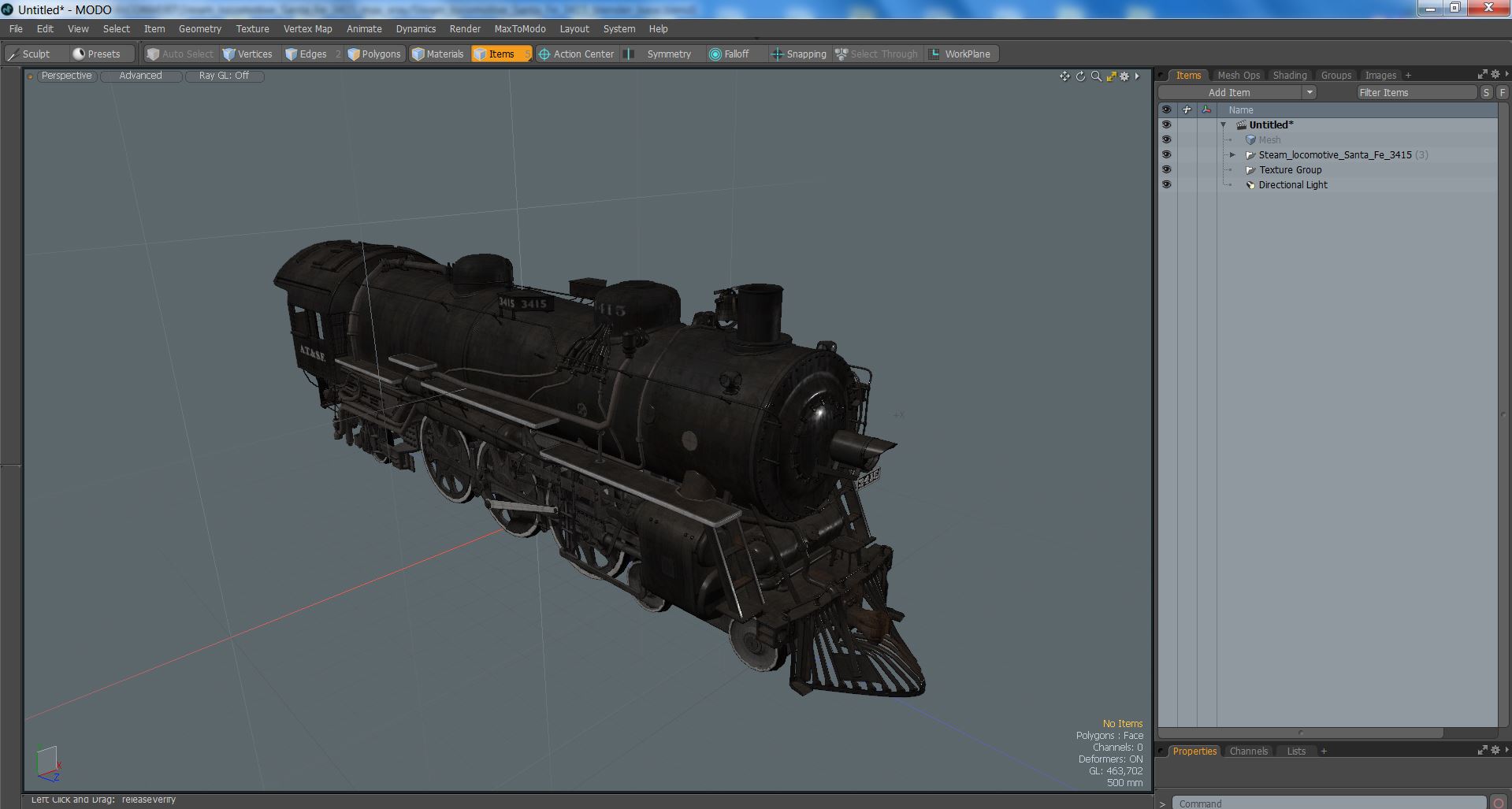 3D model Steam locomotive Santa Fe 3415