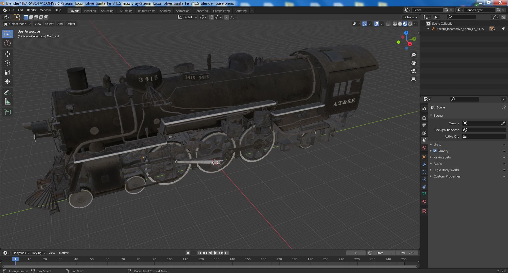 3D model Steam locomotive Santa Fe 3415