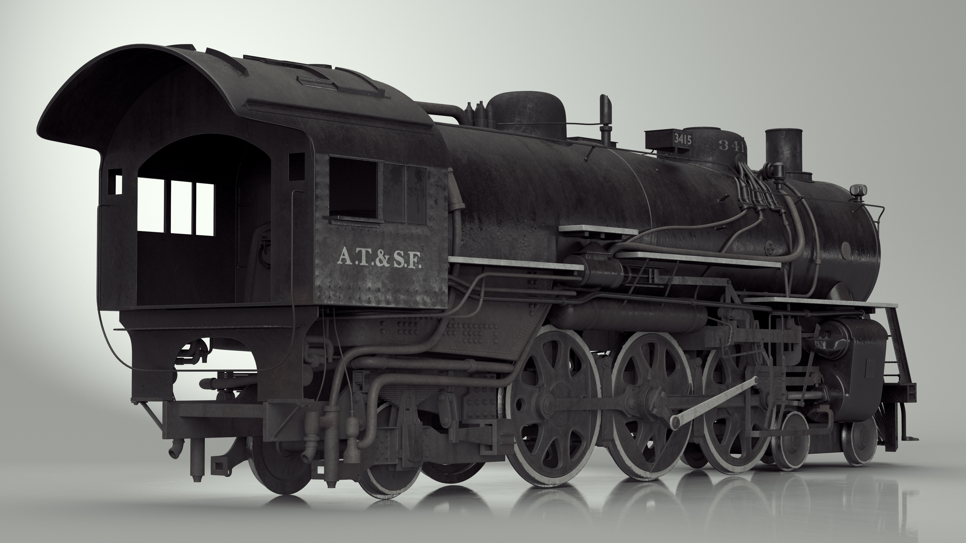 3D model Steam locomotive Santa Fe 3415
