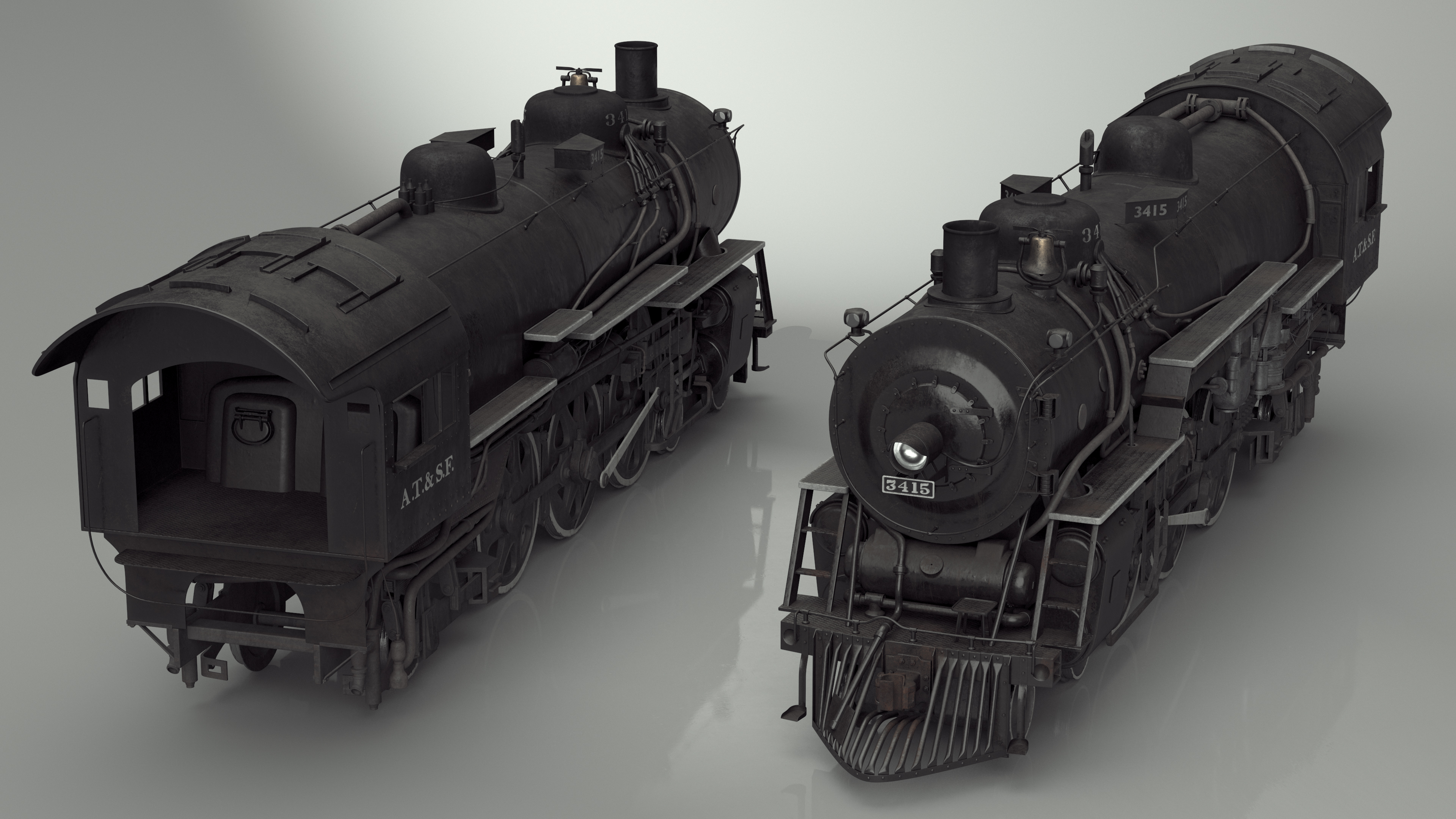 3D model Steam locomotive Santa Fe 3415
