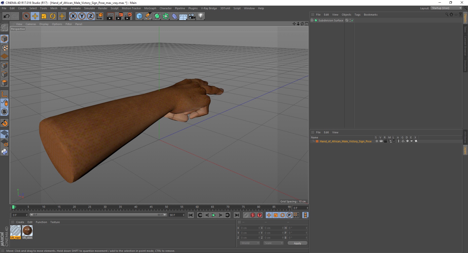 3D Hand of African Male Victory Sign Pose model