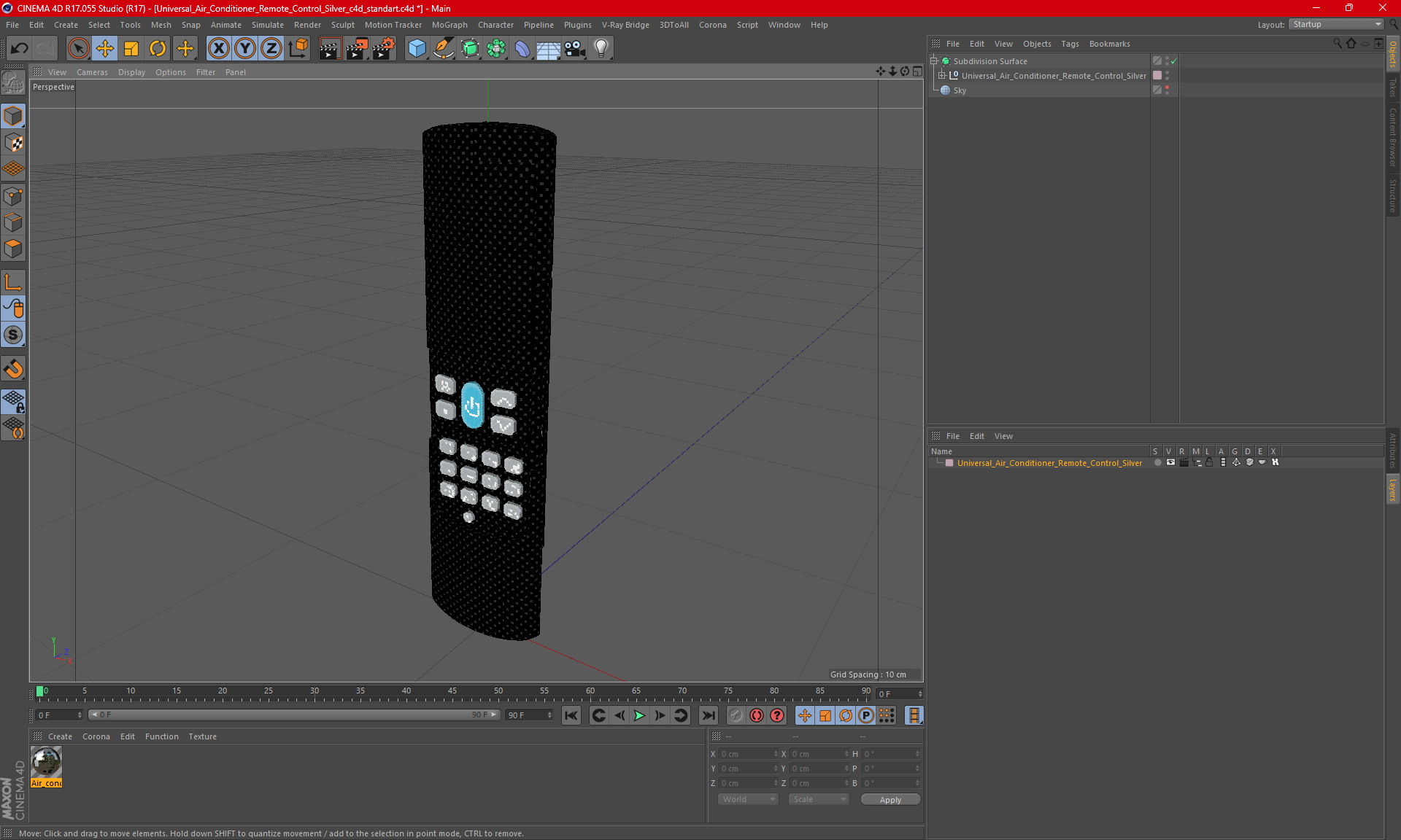 Universal Air Conditioner Remote Control Silver 3D