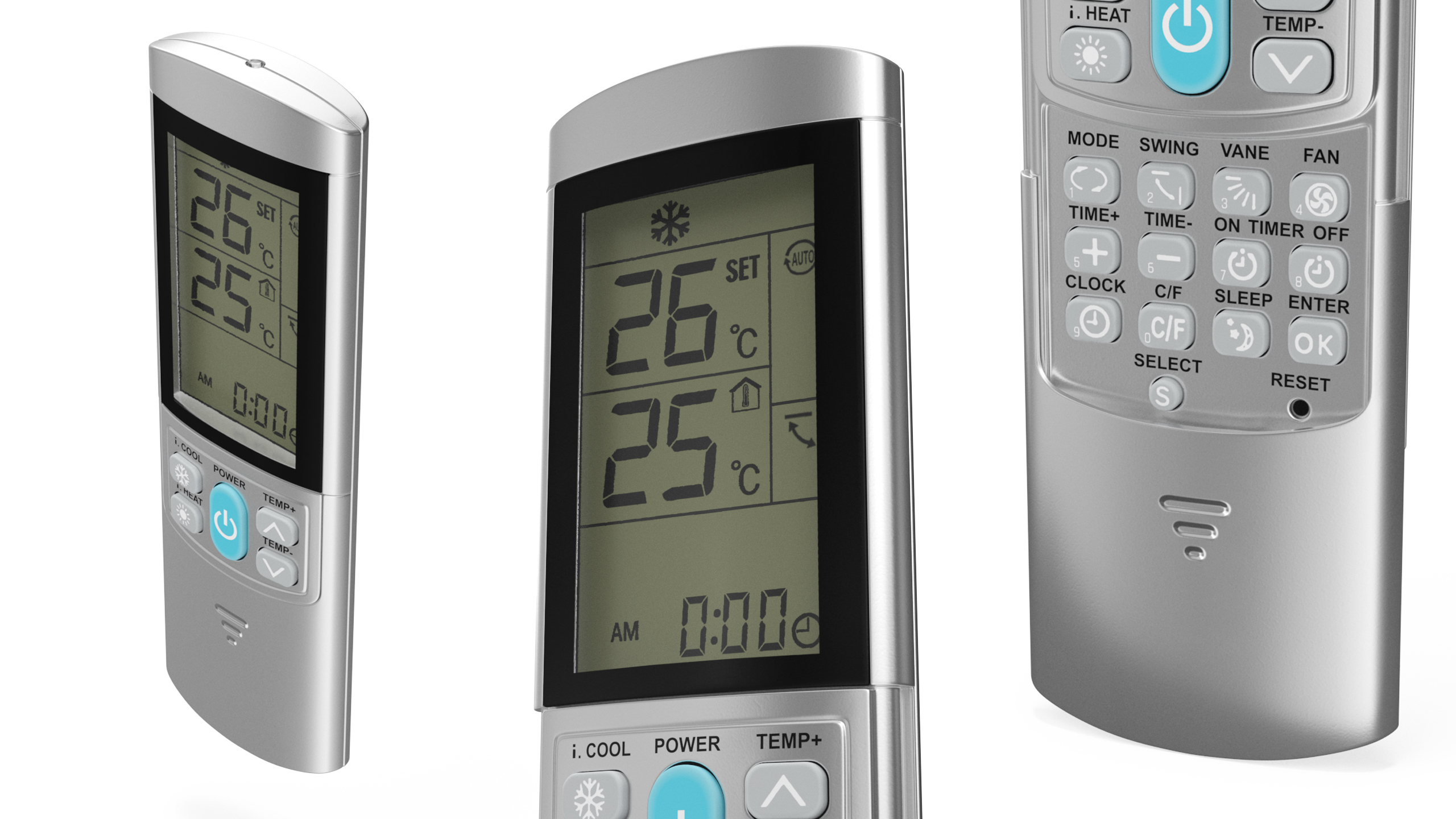 Universal Air Conditioner Remote Control Silver 3D