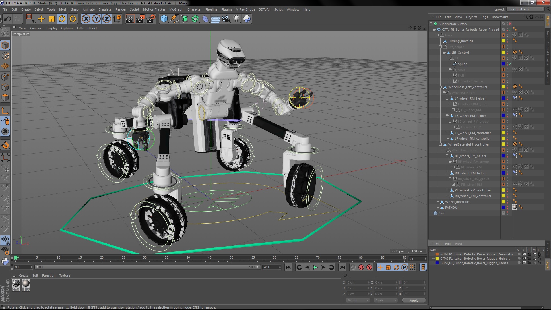 GITAI R1 Lunar Robotic Rover Rigged for Cinema 4D 3D model