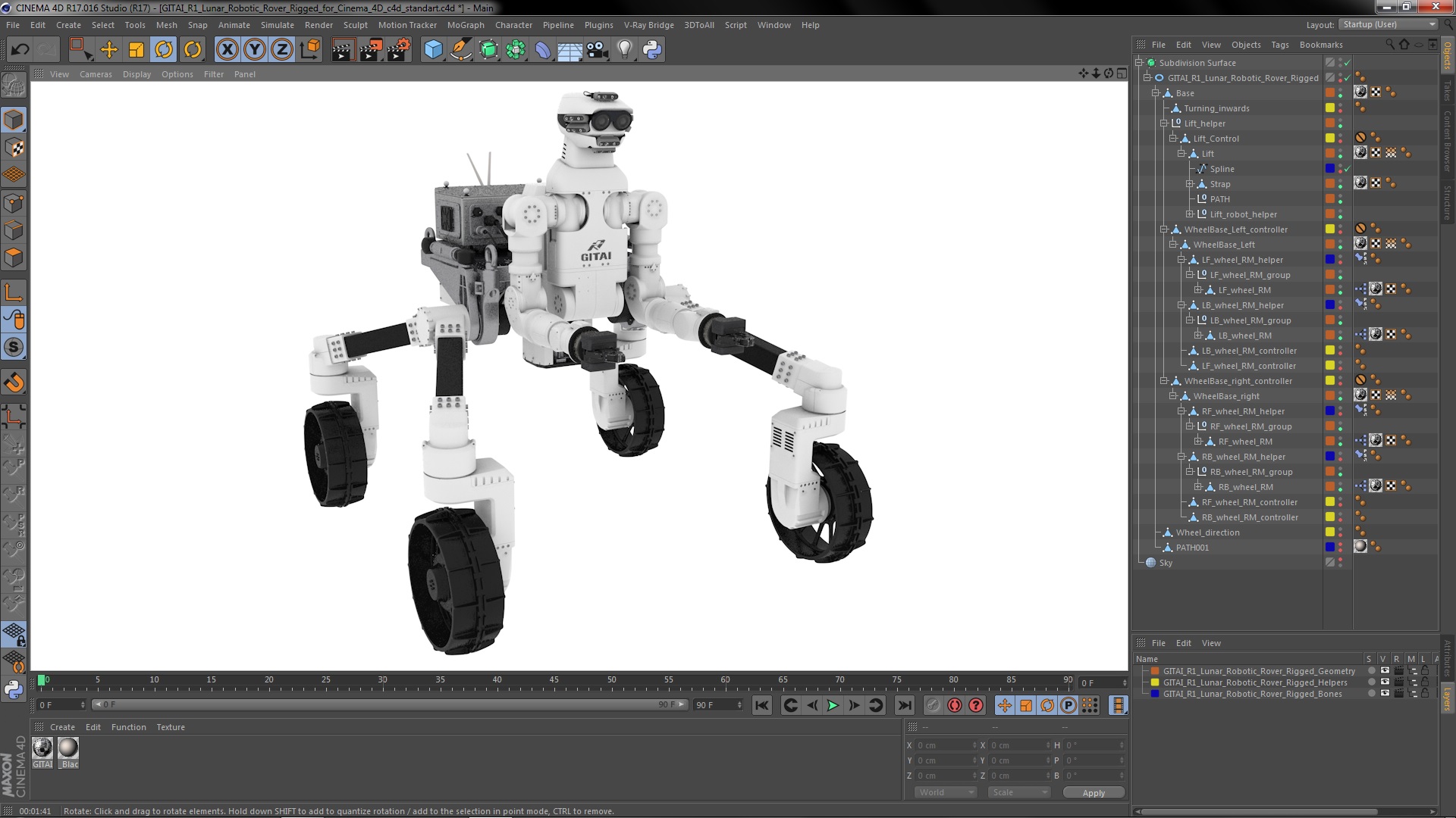 GITAI R1 Lunar Robotic Rover Rigged for Cinema 4D 3D model