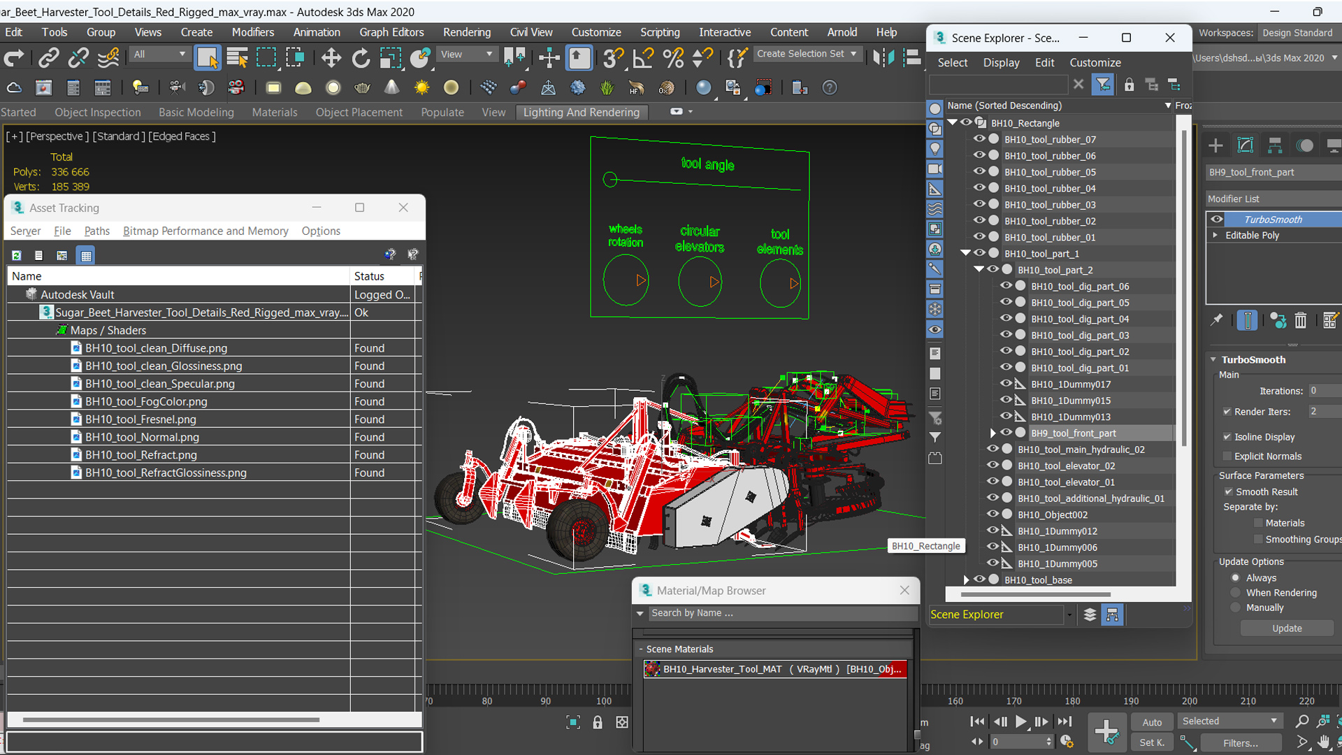 Sugar Beet Harvester Tool Details Red Rigged 3D model