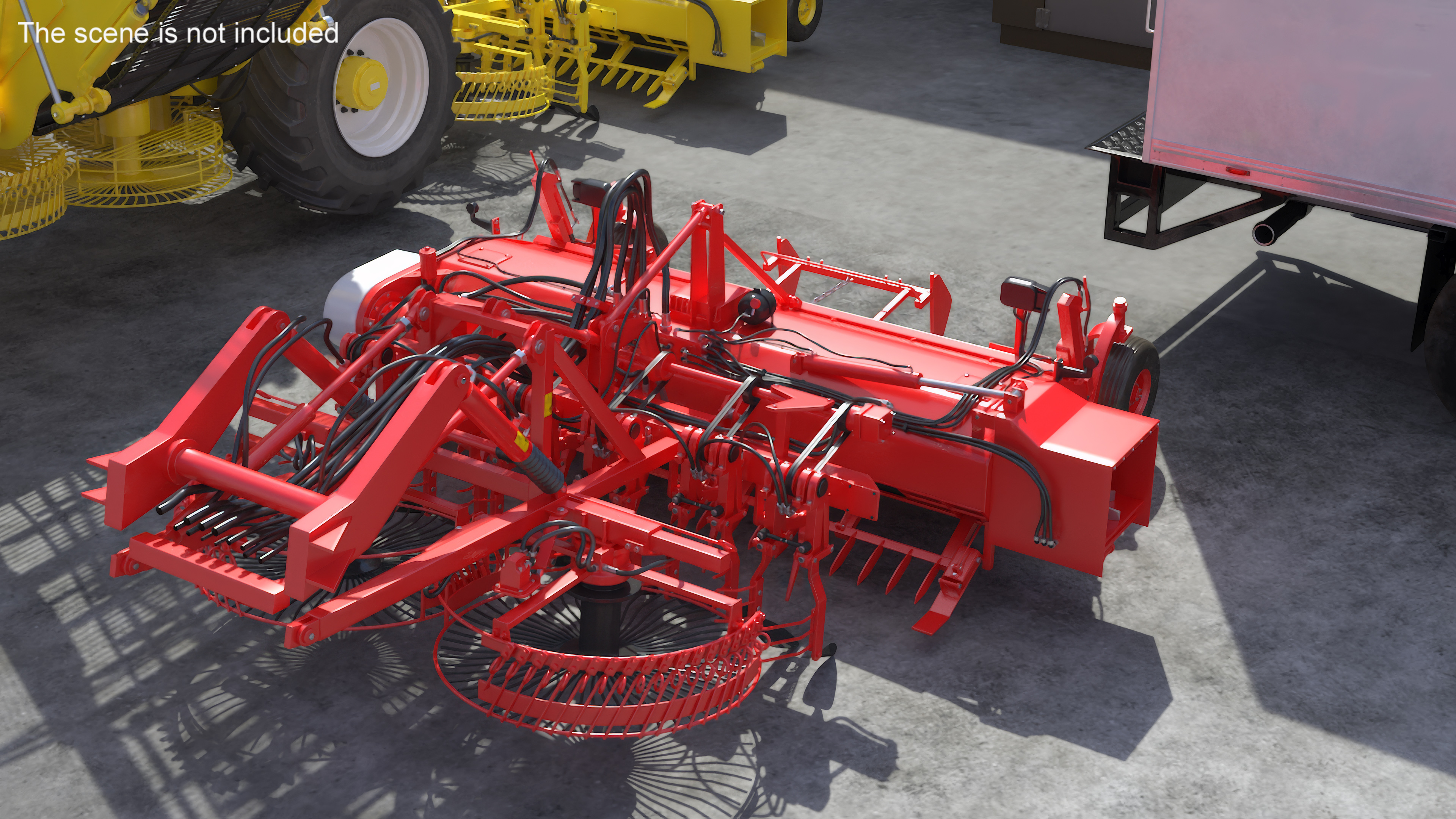 Sugar Beet Harvester Tool Details Red Rigged 3D model