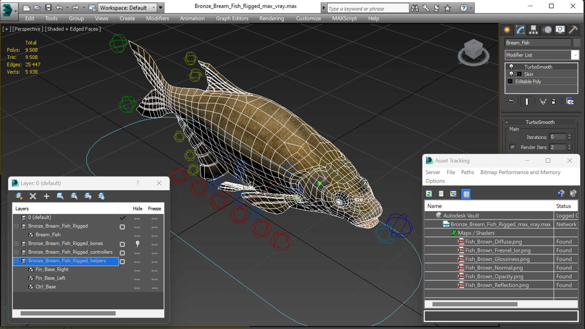 3D Bronze Bream Fish Rigged for Cinema 4D model