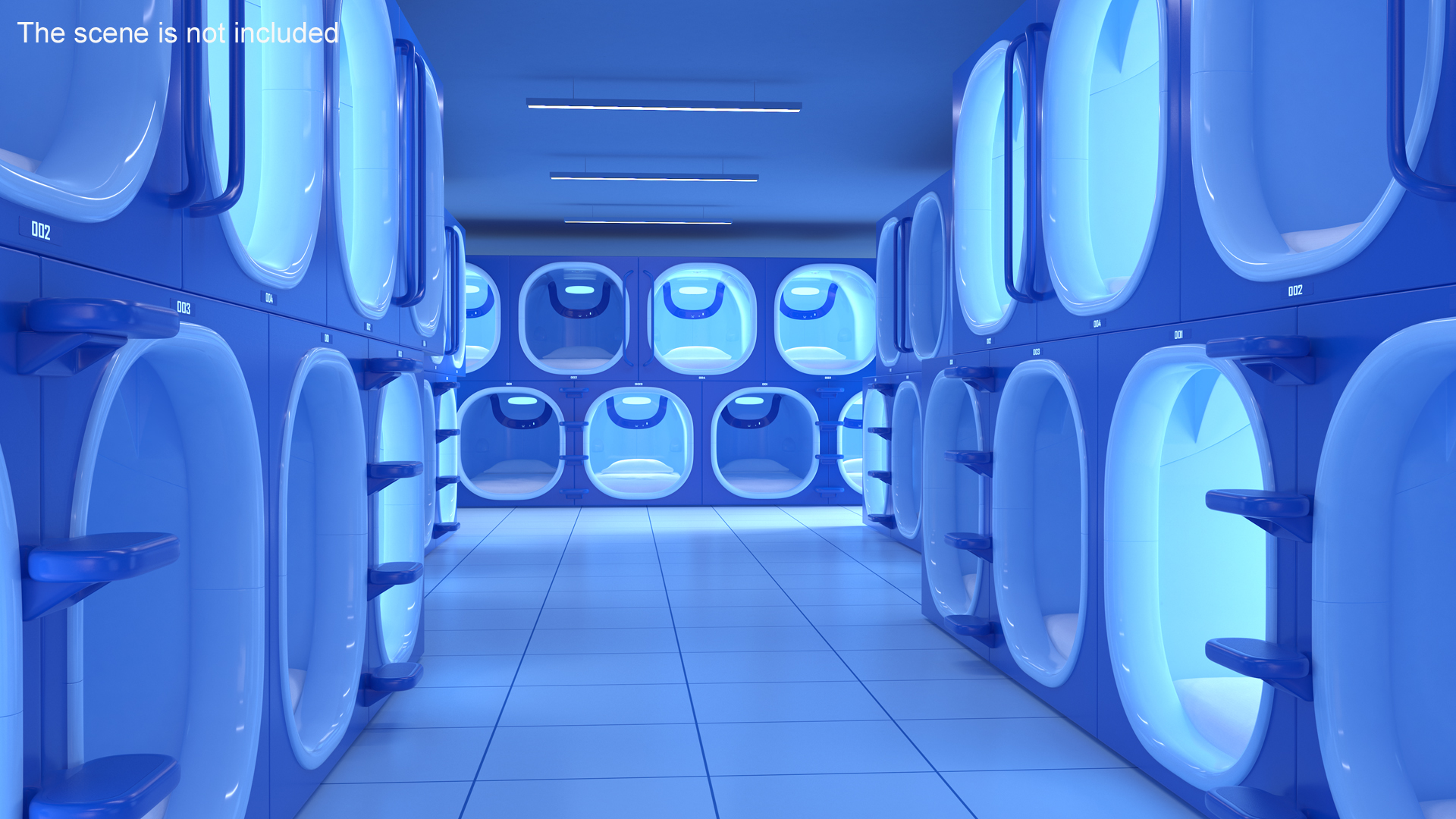 Capsule Hotel Blue Interior 3D
