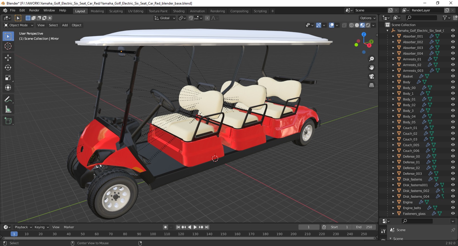 Yamaha Golf Electric Six Seat Car Red 3D