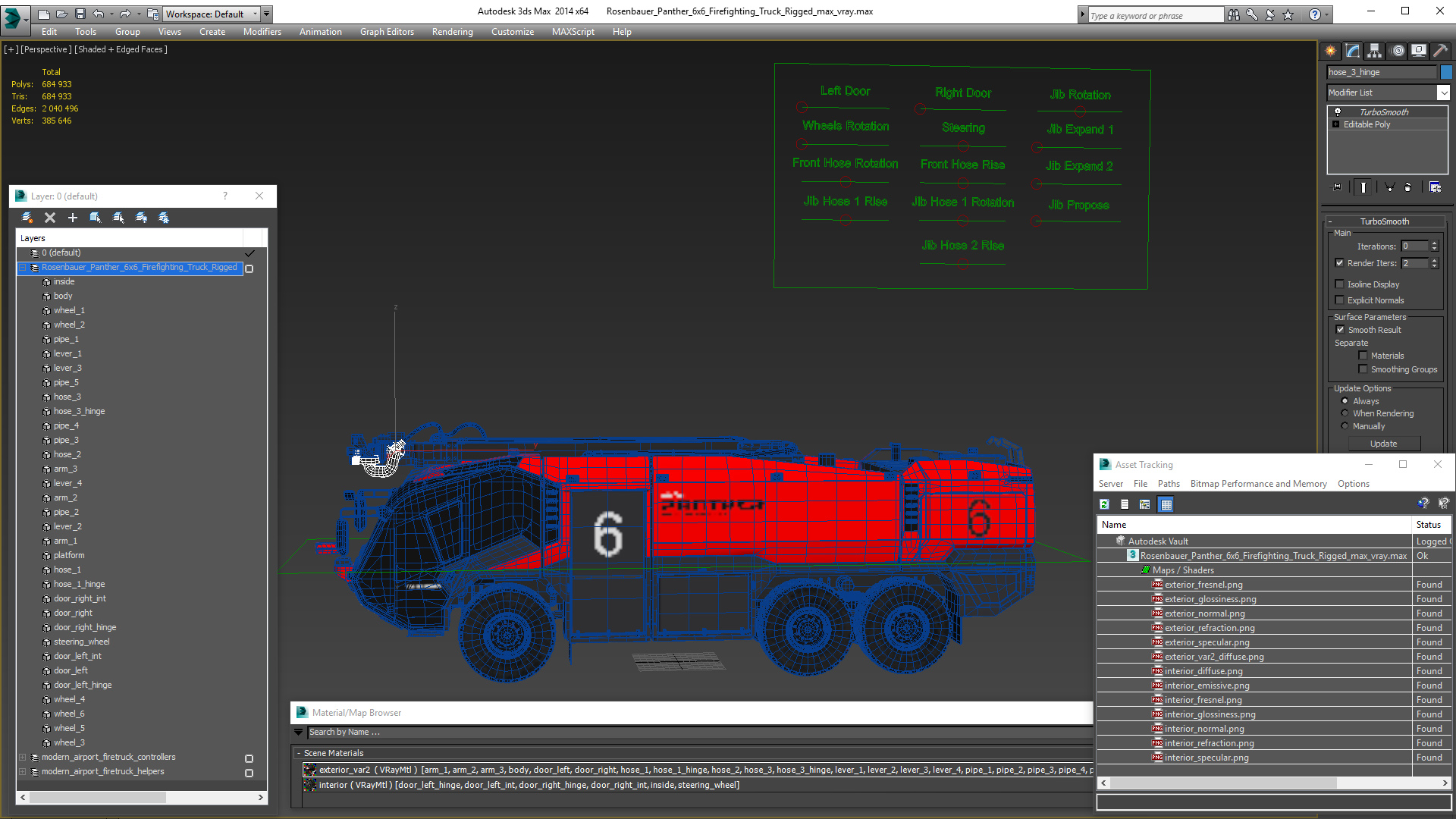 3D Rosenbauer Panther 6x6 Firefighting Truck Rigged model