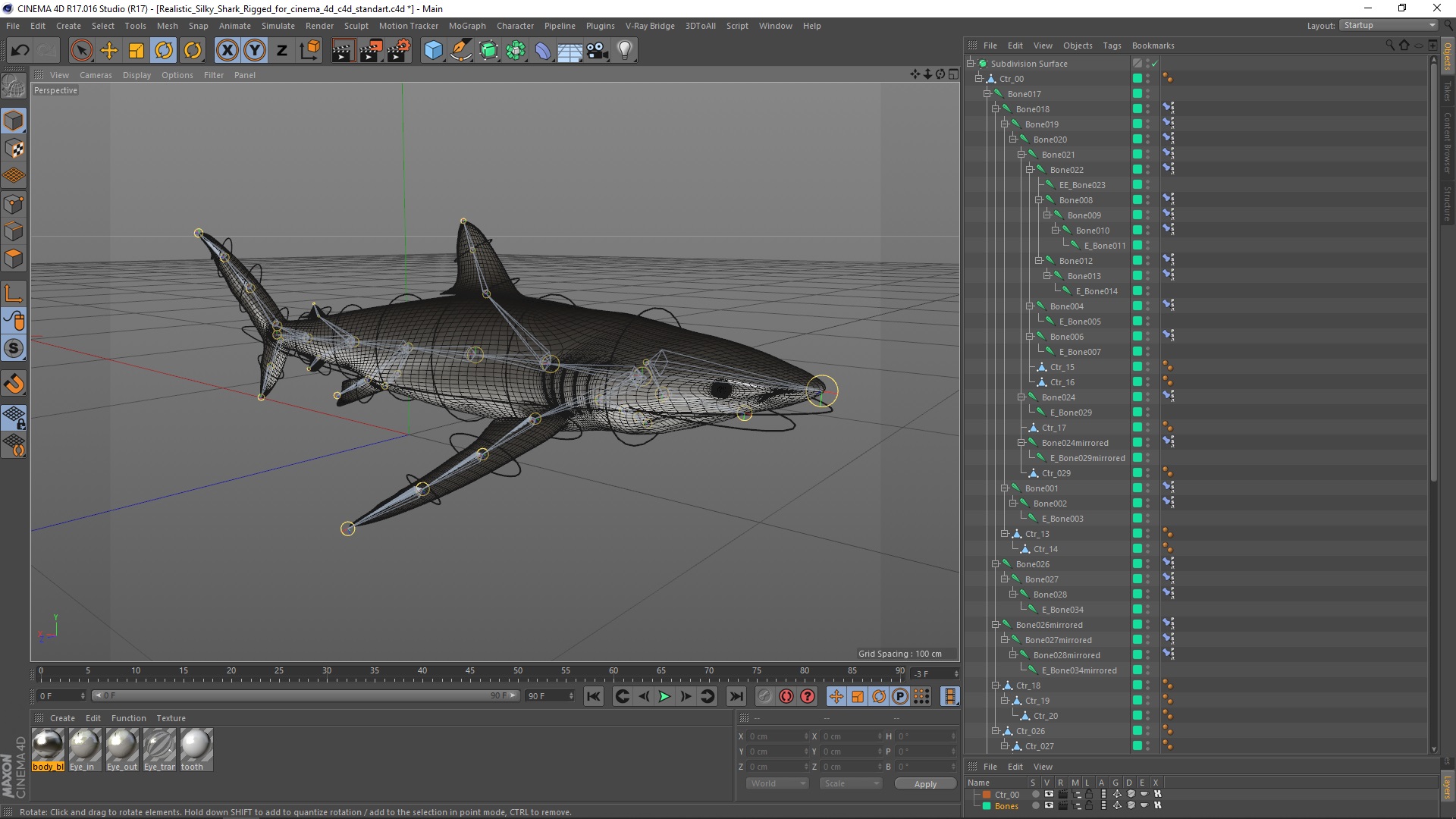 Realistic Silky Shark Rigged for Cinema 4D 3D