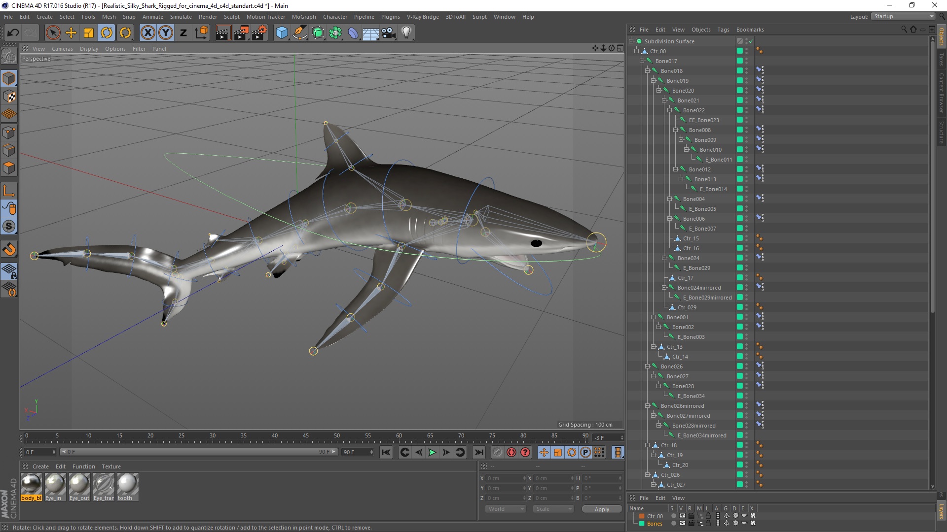 Realistic Silky Shark Rigged for Cinema 4D 3D