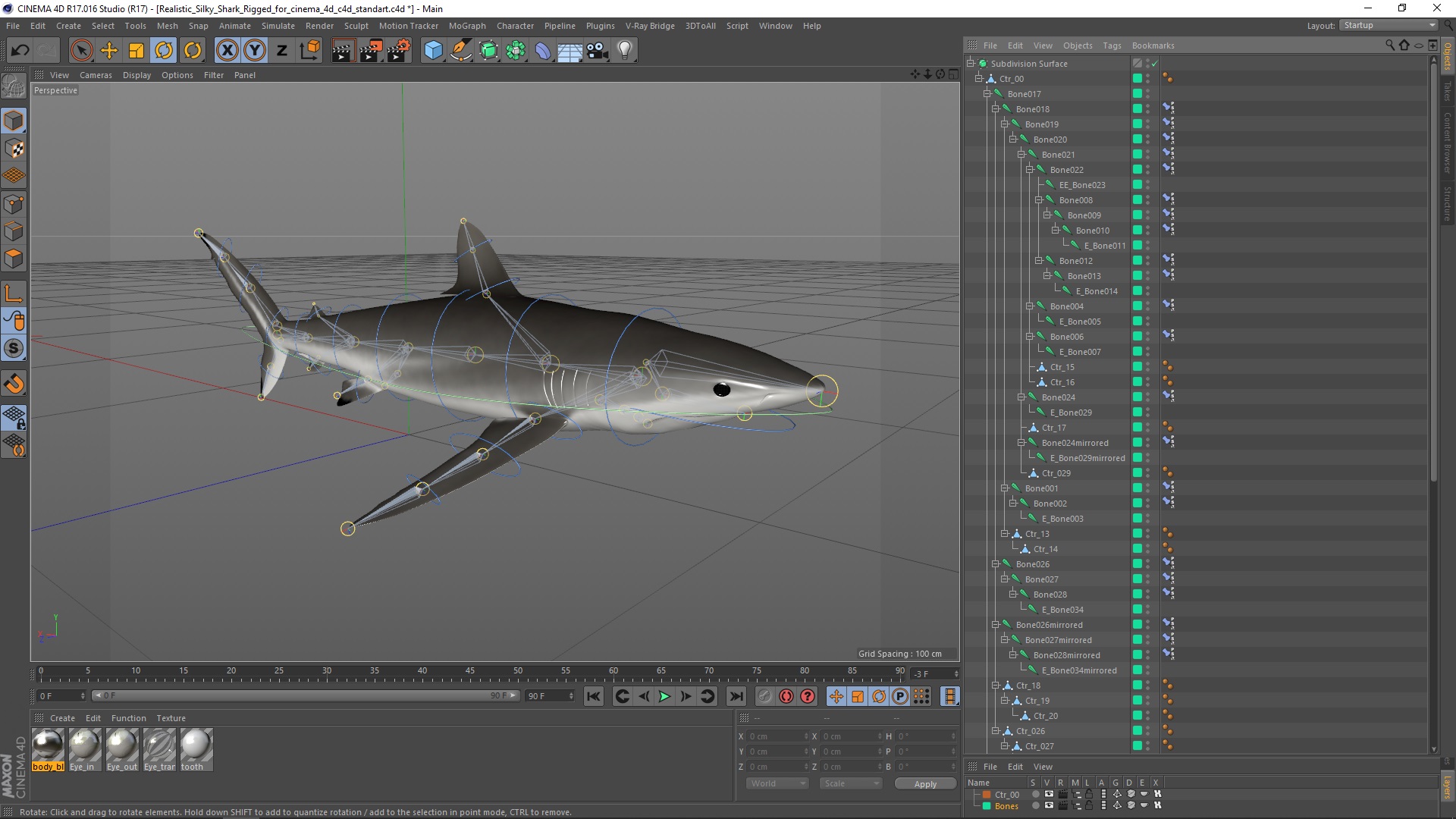Realistic Silky Shark Rigged for Cinema 4D 3D