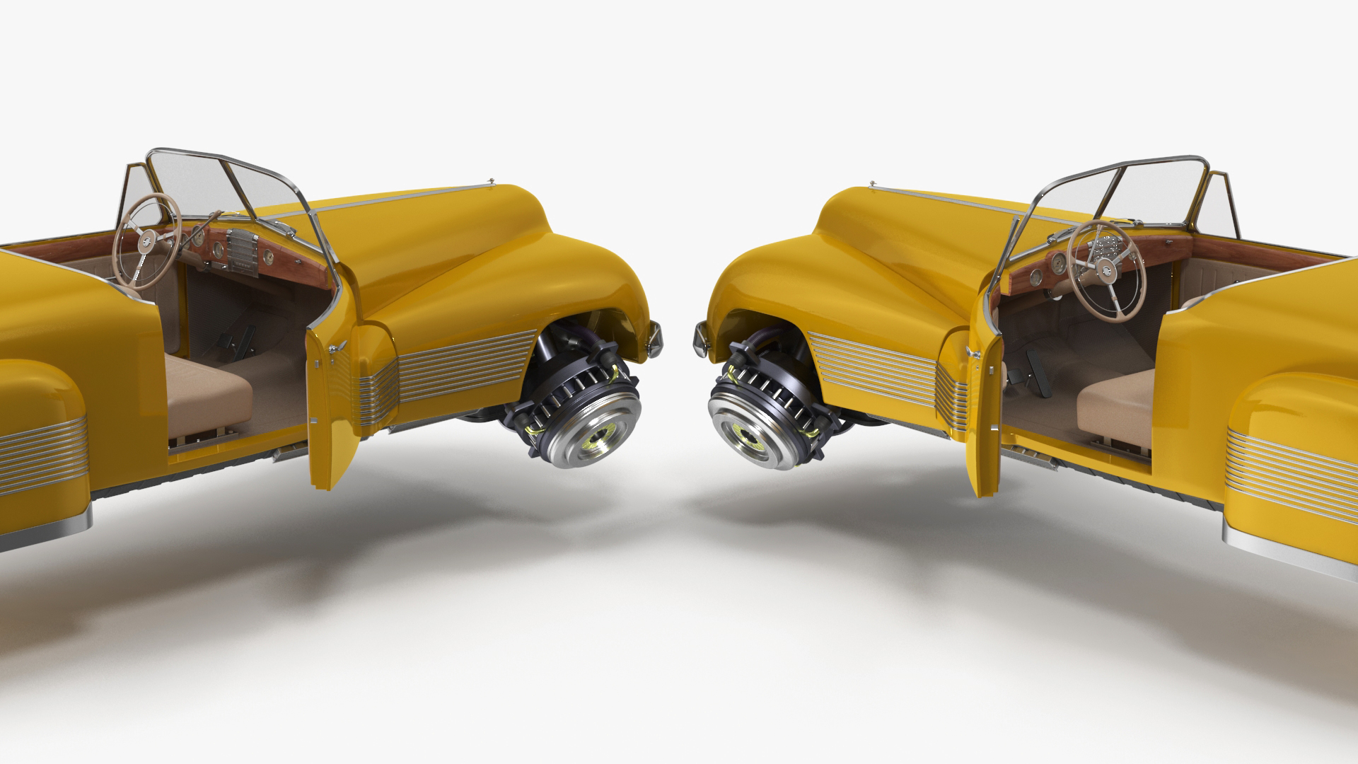 3D Yellow Hover Retro Car Rigged for Cinema 4D model