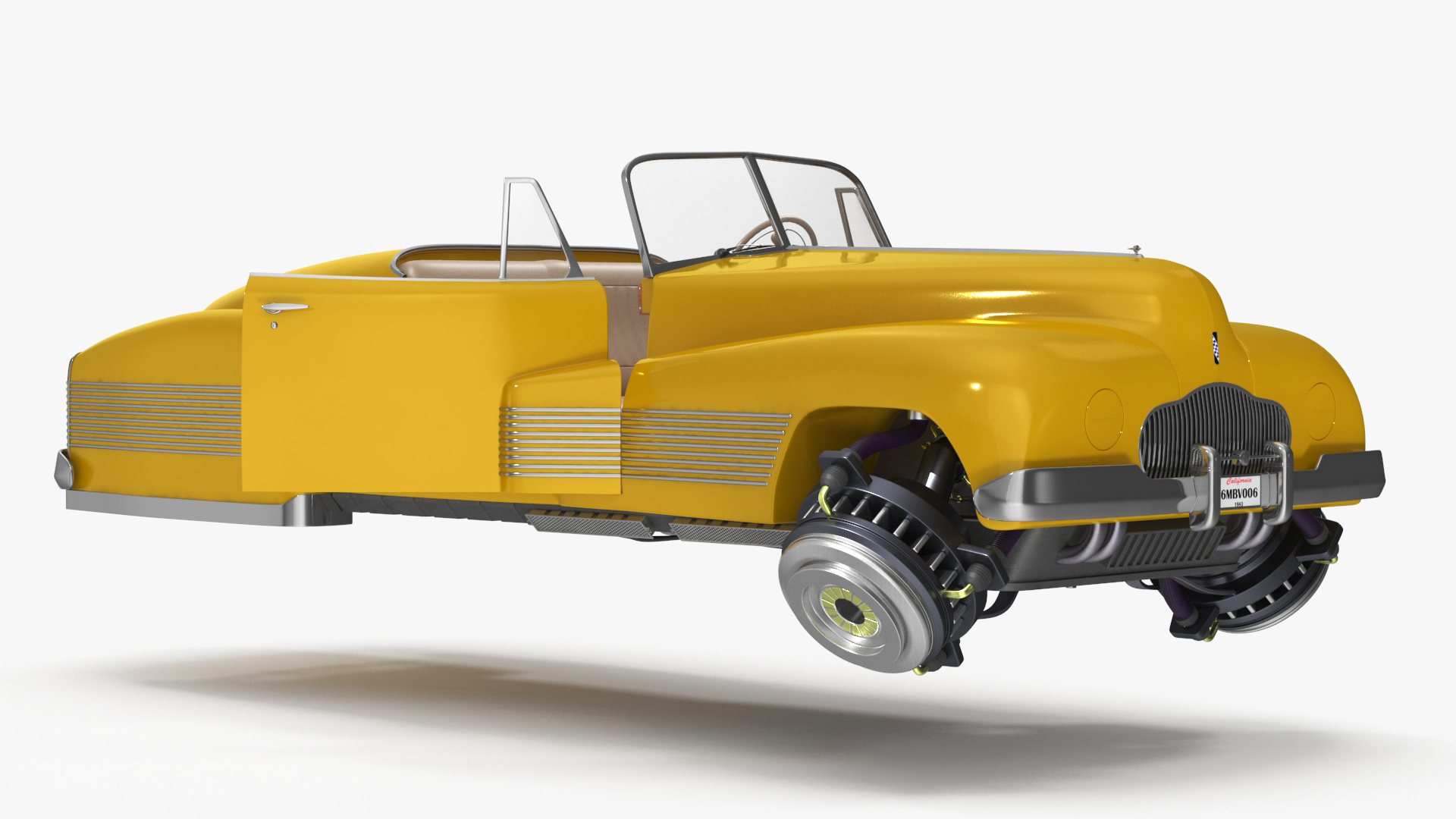 3D Yellow Hover Retro Car Rigged for Cinema 4D model