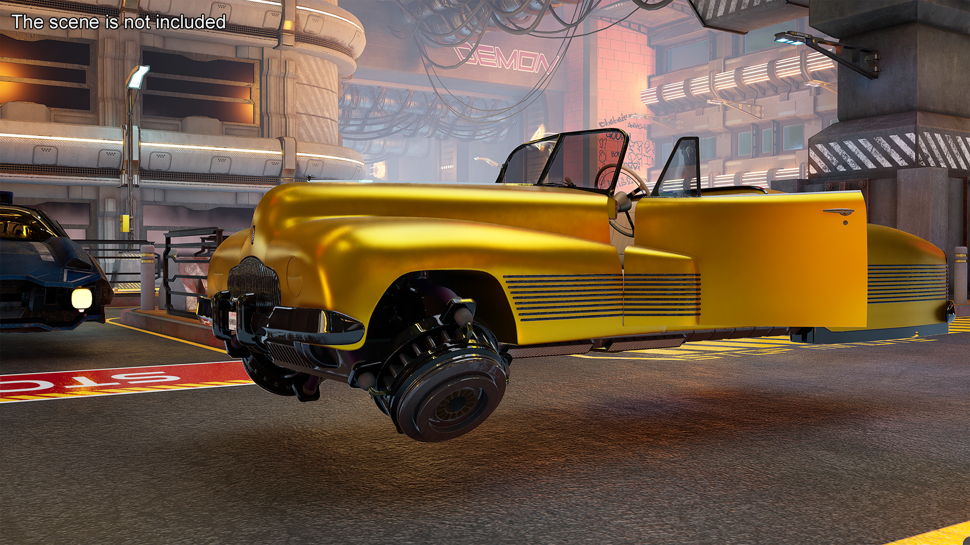 3D Yellow Hover Retro Car Rigged for Cinema 4D model