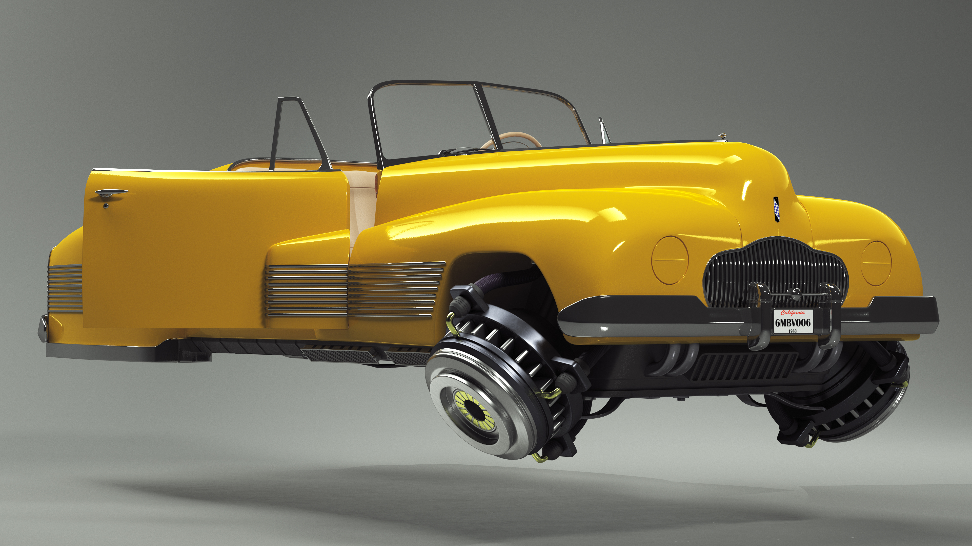 3D Yellow Hover Retro Car Rigged for Cinema 4D model