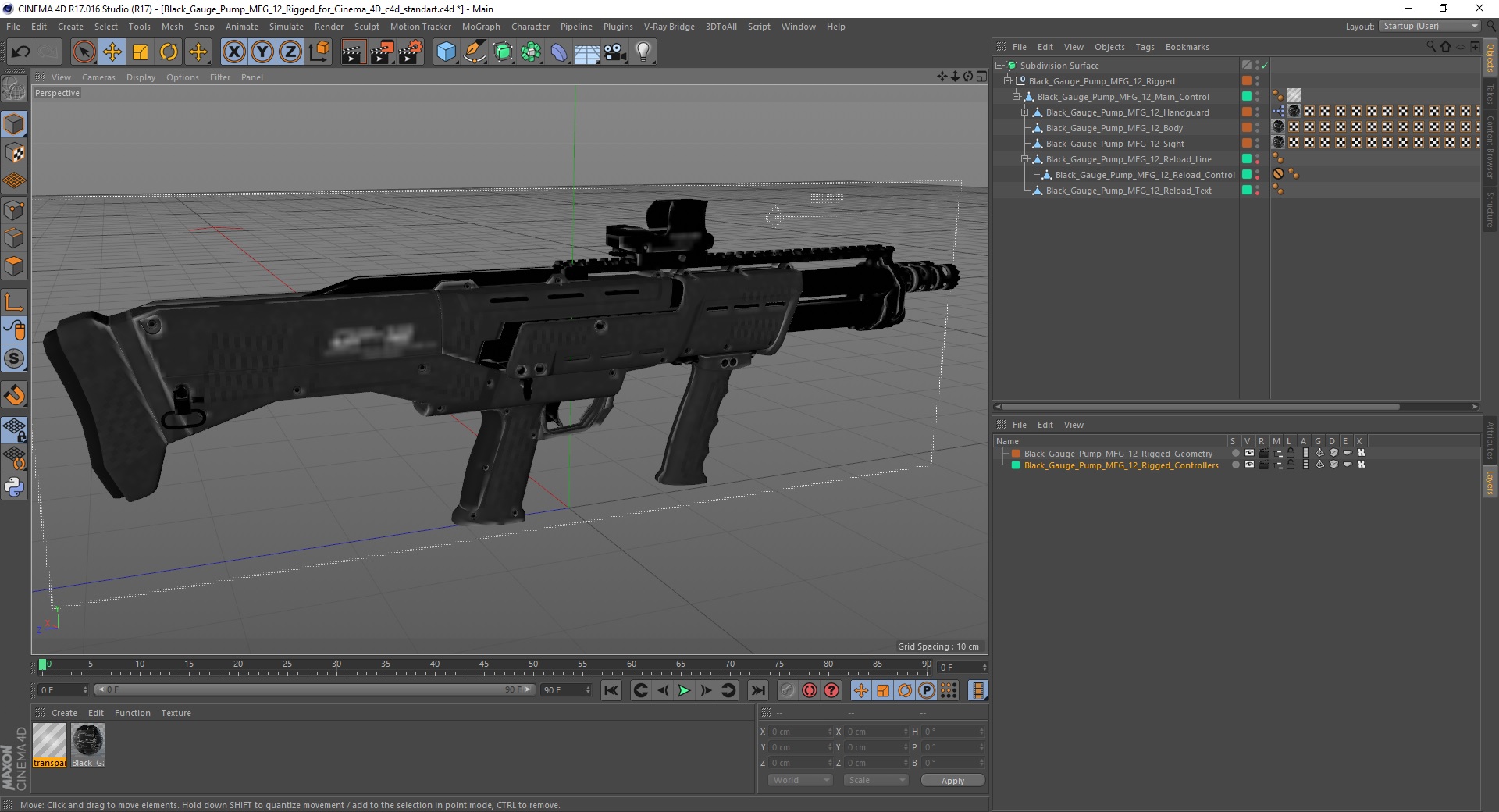 Black Gauge Pump MFG 12 Rigged for Cinema 4D 3D model