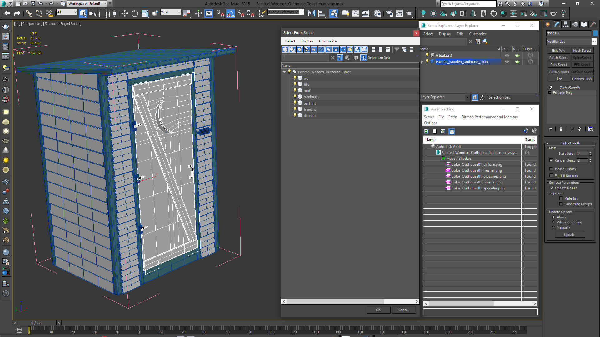 3D model Painted Wooden Outhouse Toilet