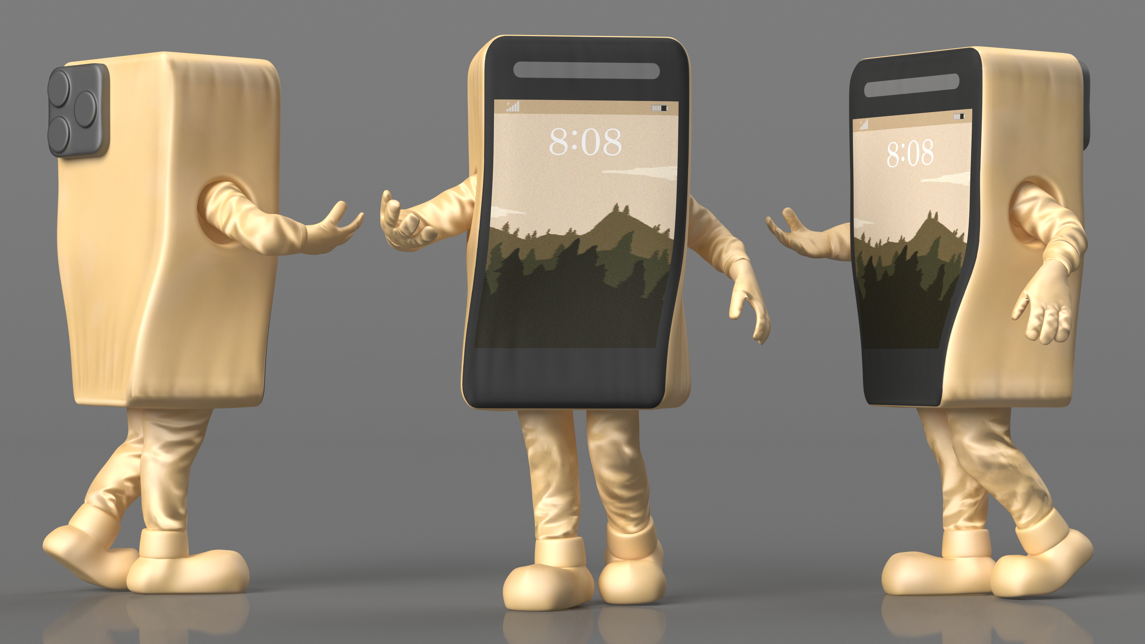3D Cell IPhone Mascot Costume Golden Walking