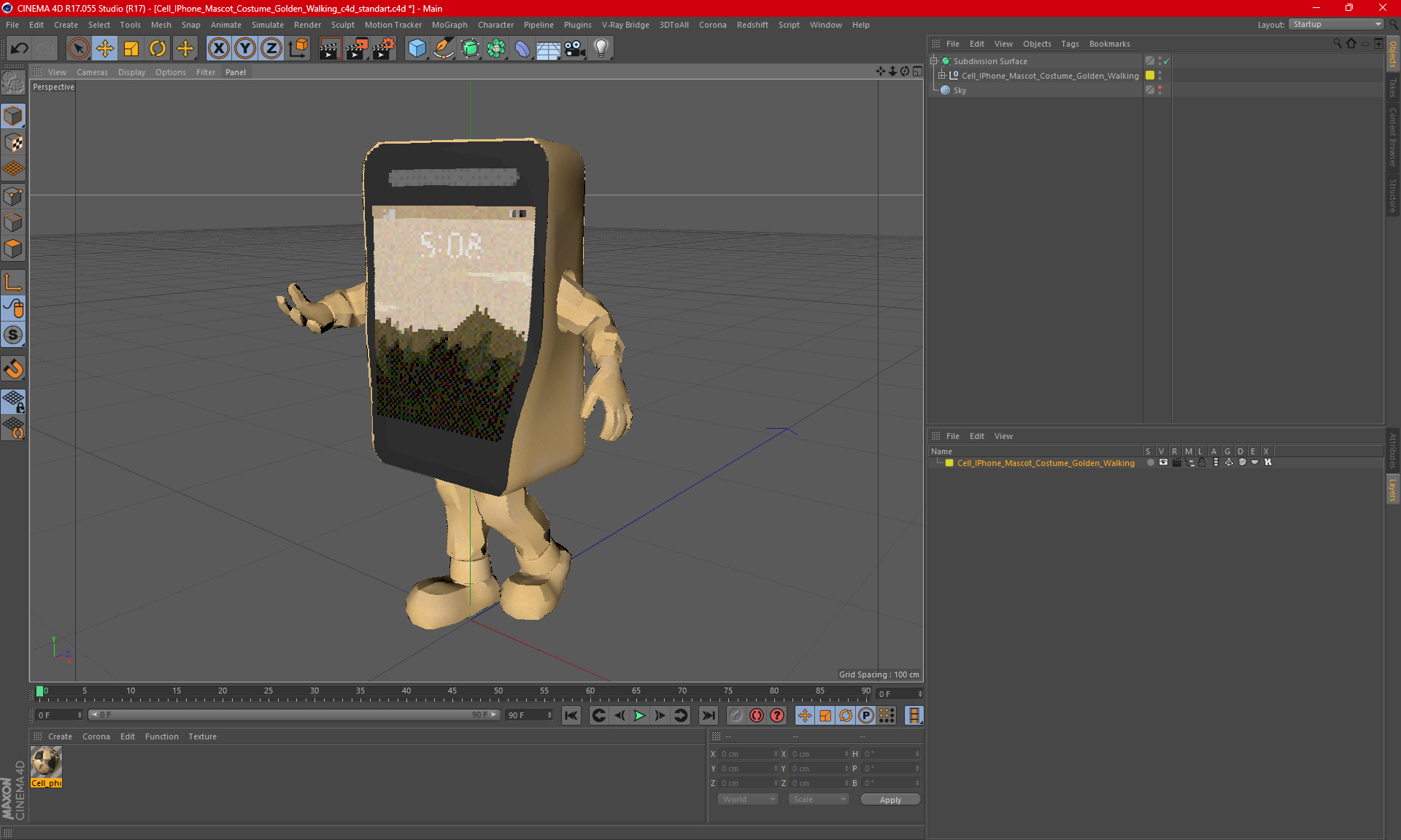 3D Cell IPhone Mascot Costume Golden Walking