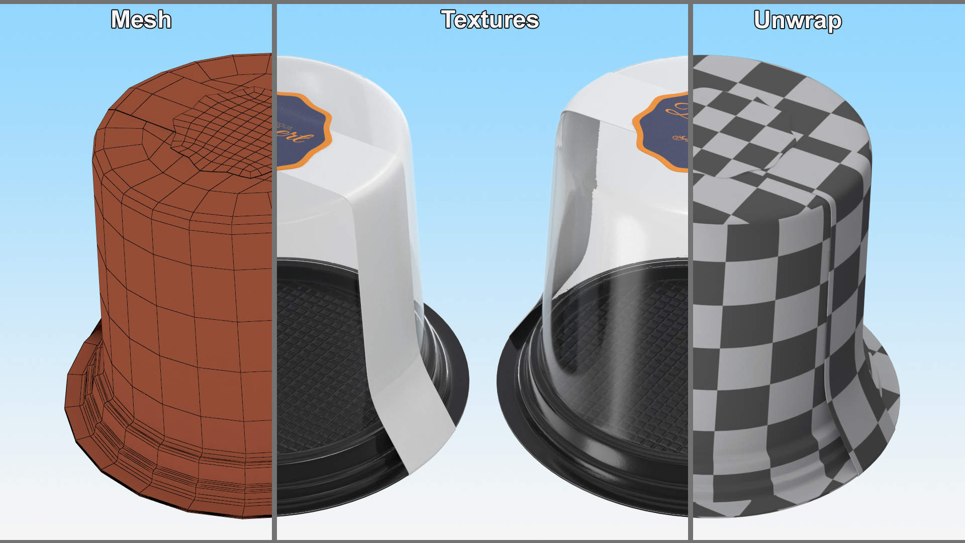 Plastic Container for Piece of Cake Round Black 3D