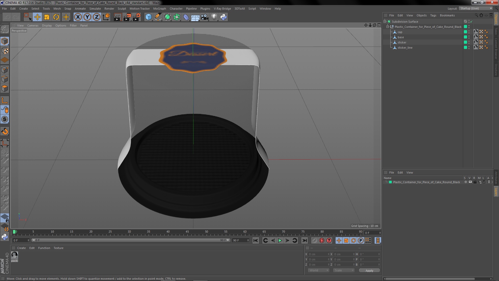 Plastic Container for Piece of Cake Round Black 3D