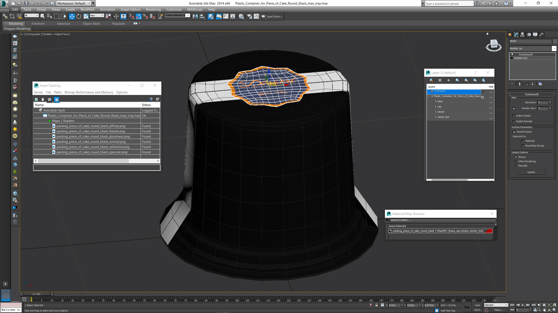 Plastic Container for Piece of Cake Round Black 3D
