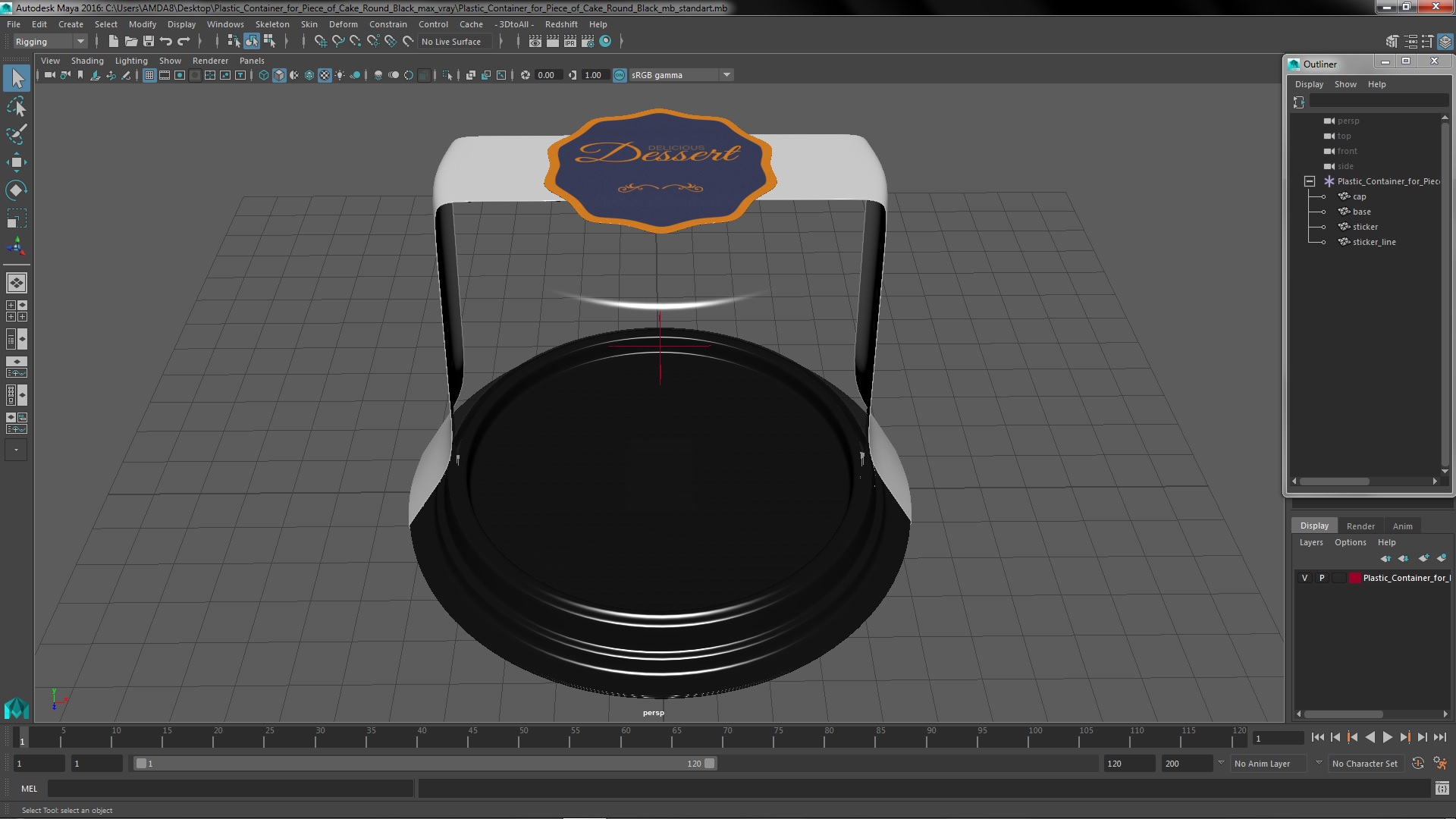 Plastic Container for Piece of Cake Round Black 3D