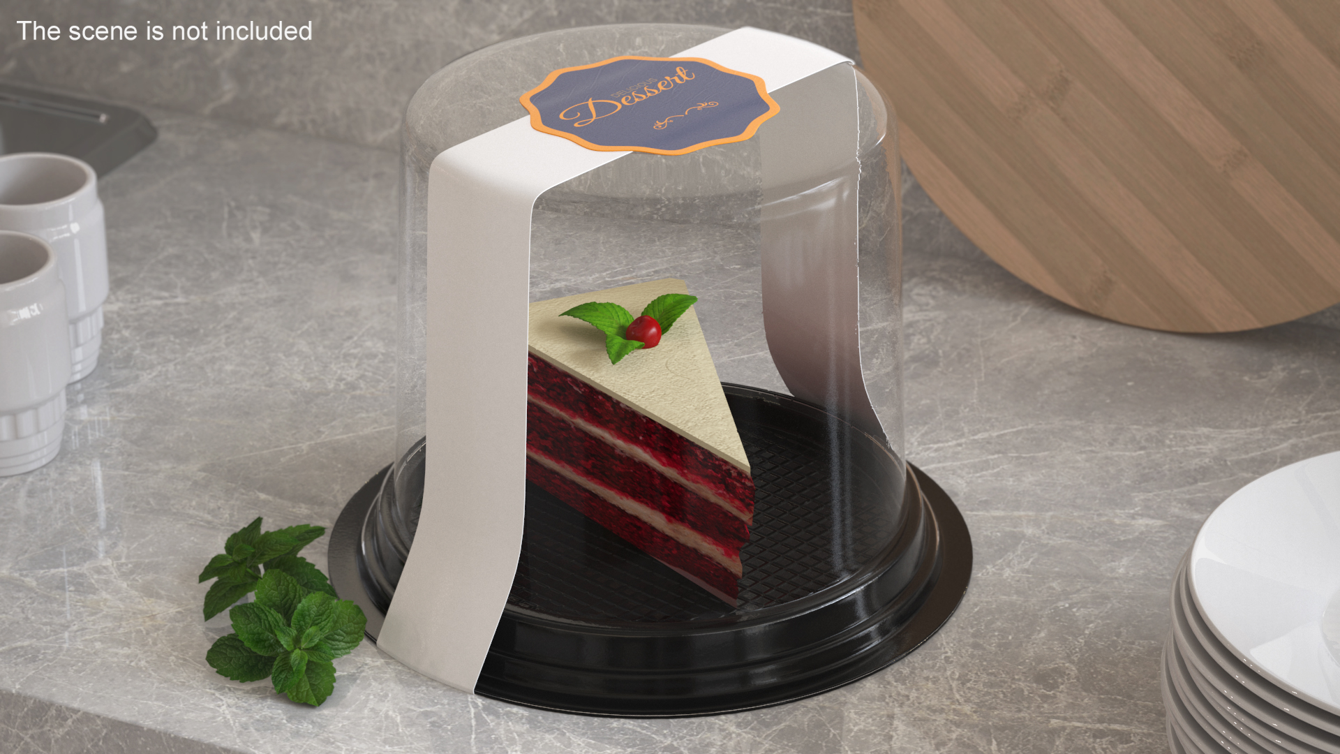 Plastic Container for Piece of Cake Round Black 3D