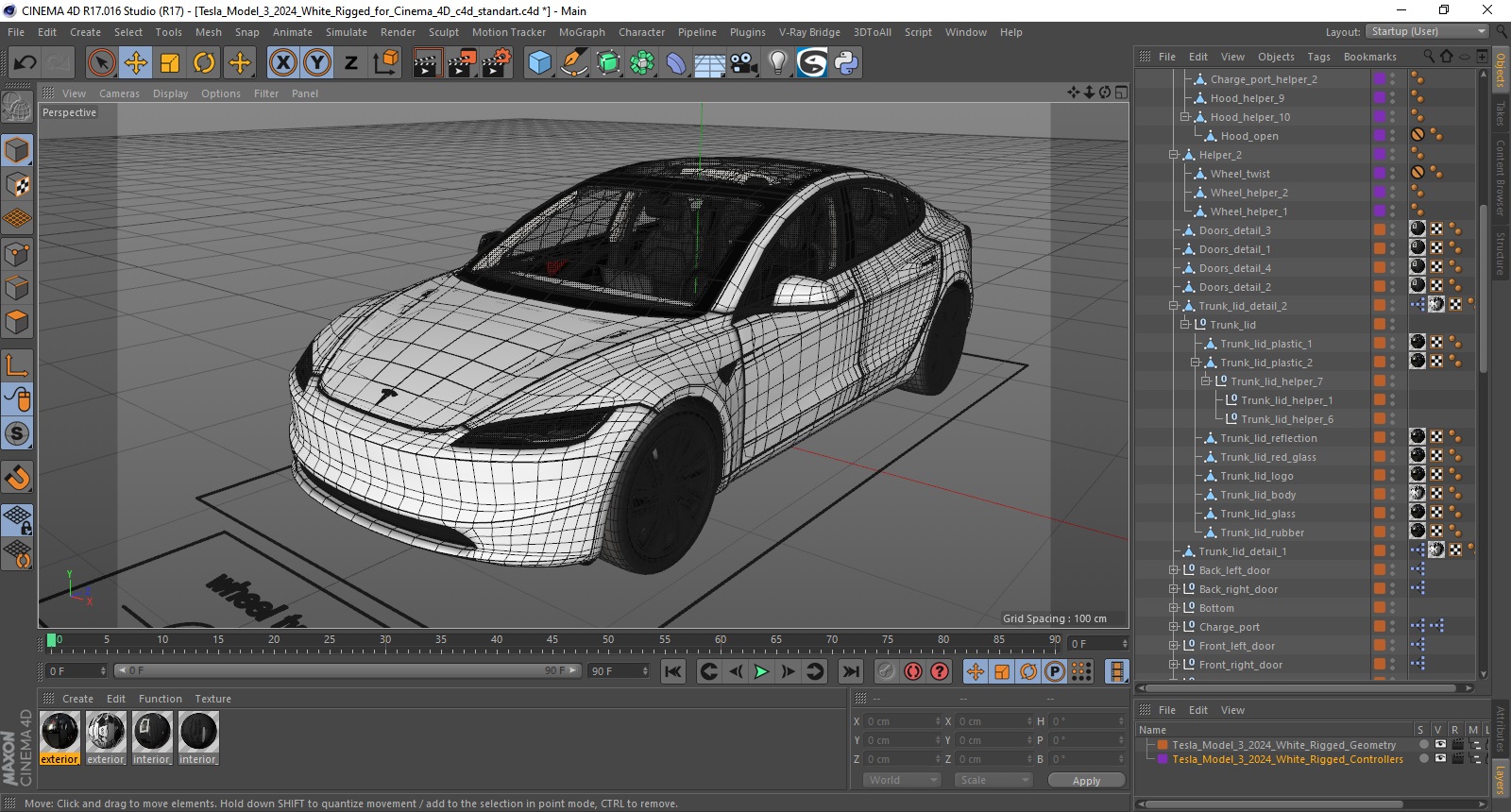 3D model Tesla Model 3 2024 White Rigged for Cinema 4D