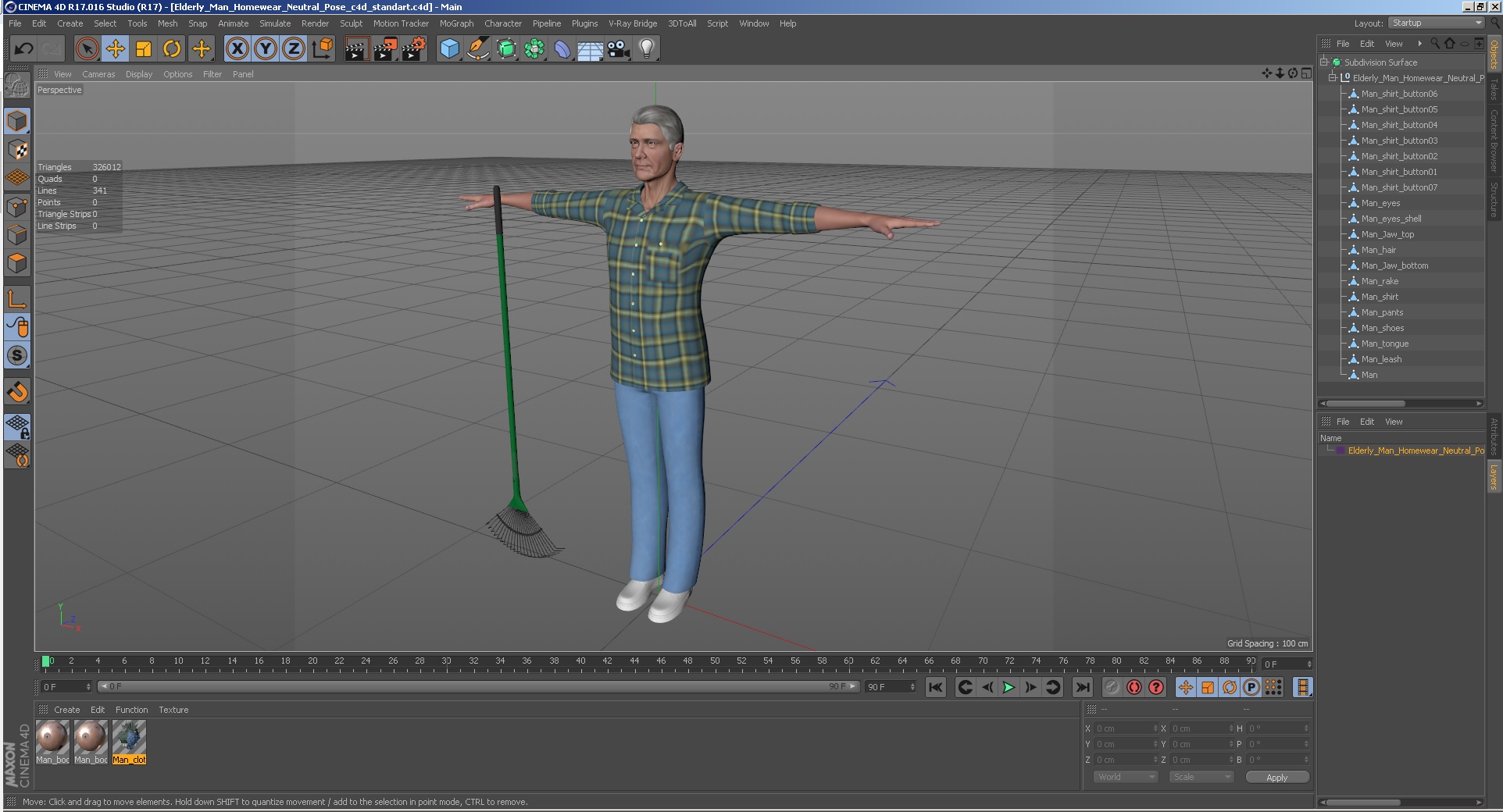 3D Elderly Man Homewear Neutral Pose model