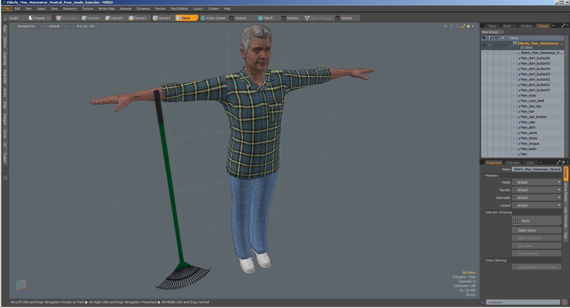 3D Elderly Man Homewear Neutral Pose model