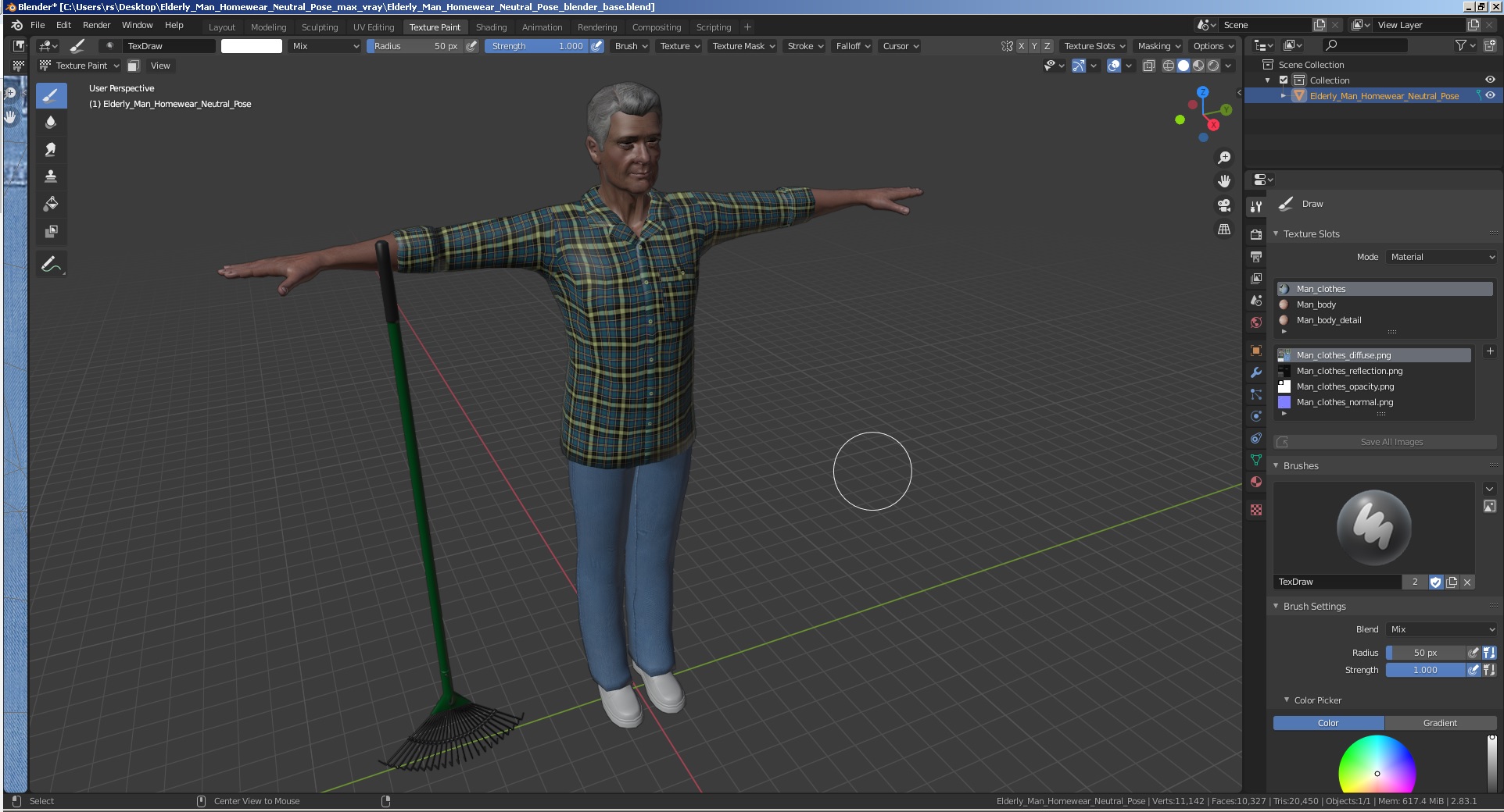 3D Elderly Man Homewear Neutral Pose model
