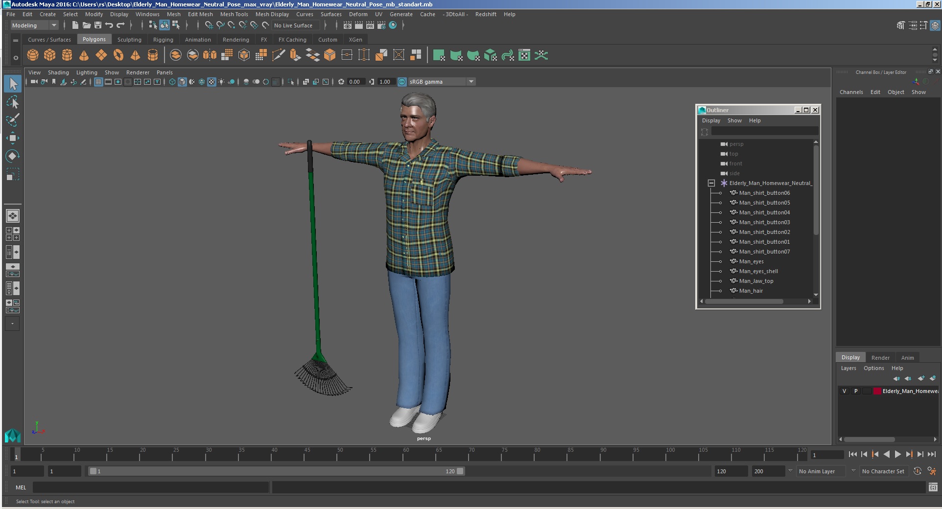 3D Elderly Man Homewear Neutral Pose model