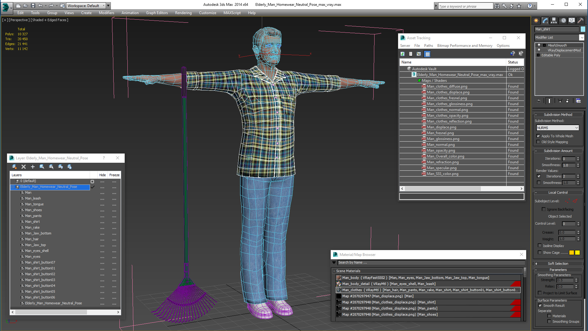 3D Elderly Man Homewear Neutral Pose model