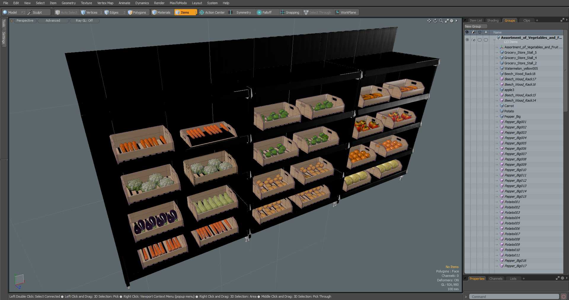 3D model Assortment of Vegetables and Fruits on the Counter
