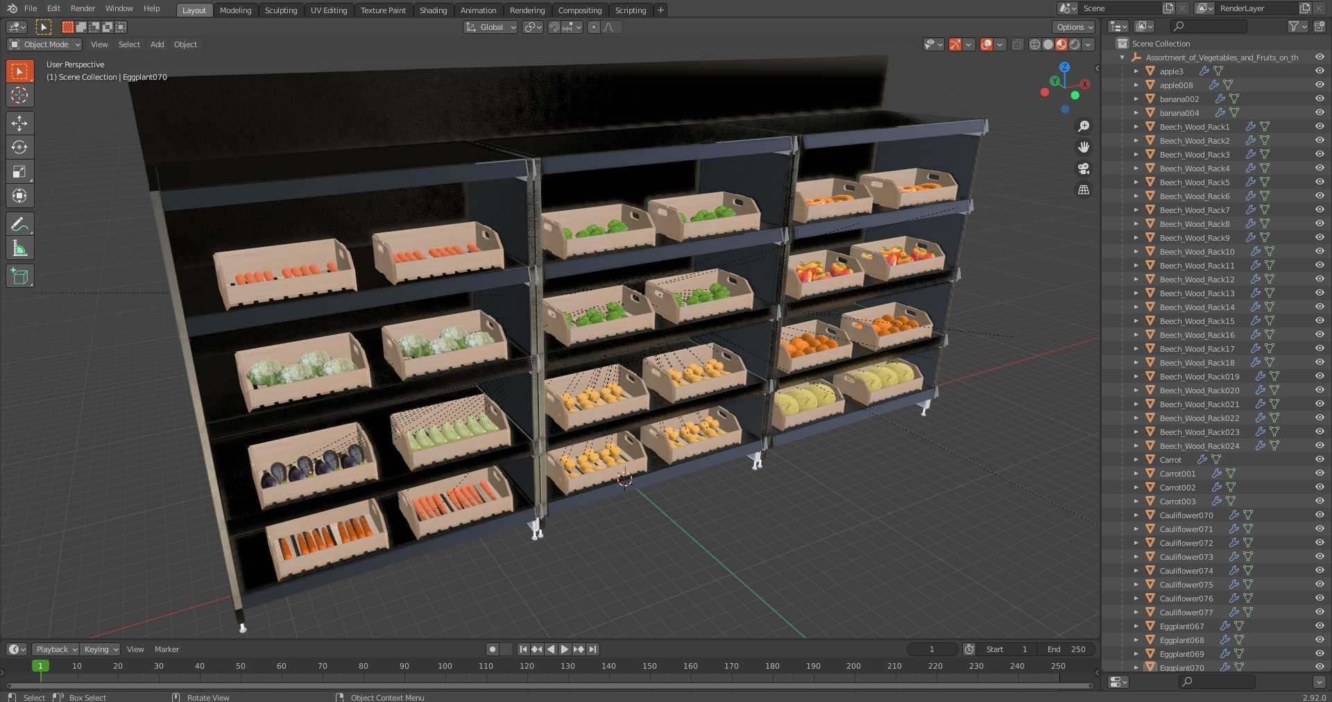 3D model Assortment of Vegetables and Fruits on the Counter