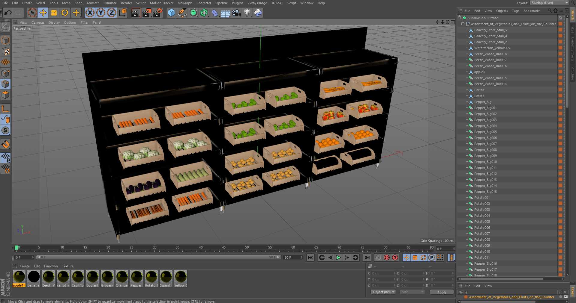 3D model Assortment of Vegetables and Fruits on the Counter